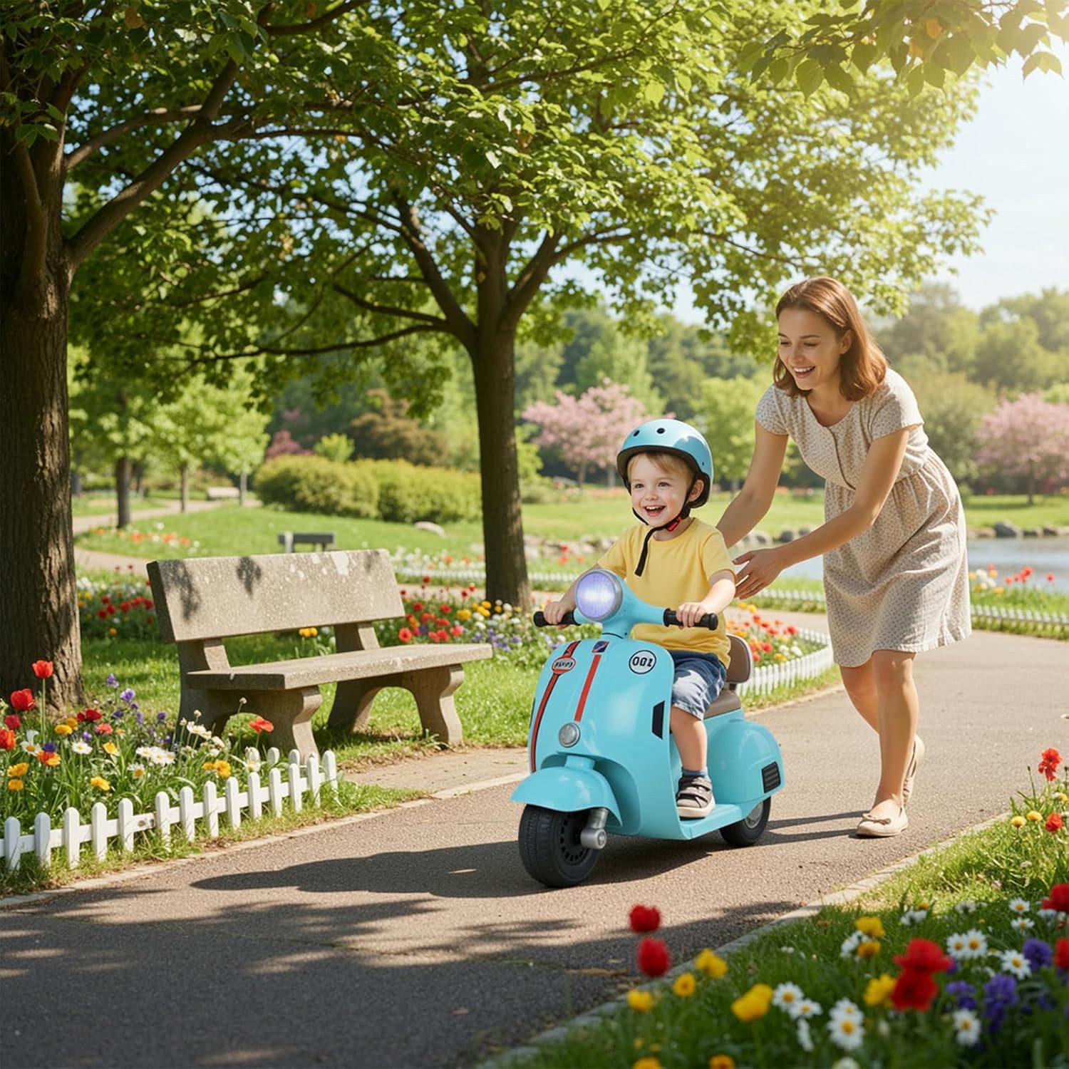 TLGREEN Elektro-Kinderquad,Kinder Elektro Motorrad 6V,2 km/h Spielmotorrad mit Musik & Licht, bis 20 kg, Dreirad für Jungen Mädchen, 72 x 56 x 37 cm