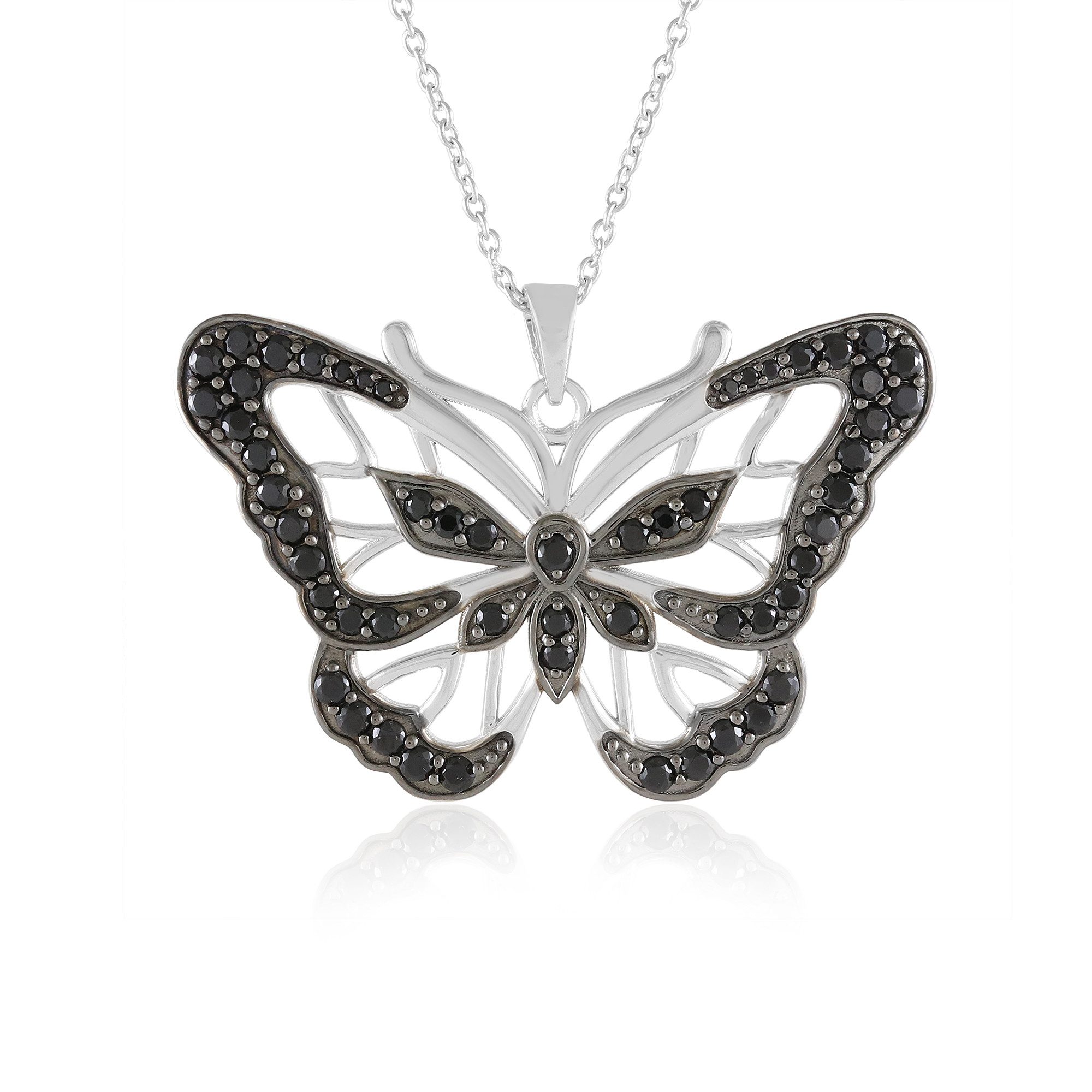 Cavill Silberkette Schwarzer Spinell Schmetterling Silber Halskette (1-tlg)