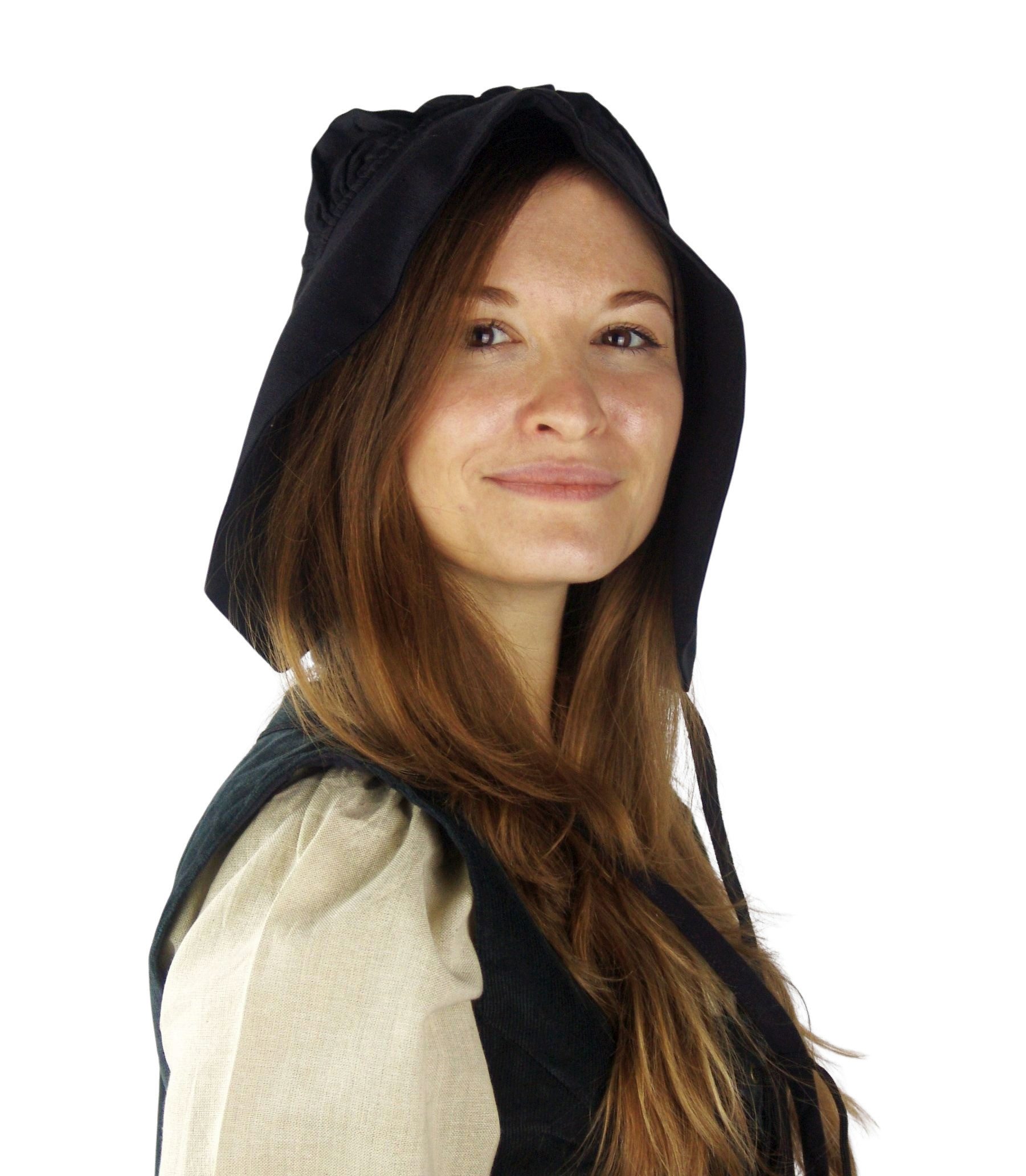 Leonardo Carbone Burgfräulein-Kostüm Bundhaube "Claire" mit Kapuzenschnitt, abgerundete Oberseite, lange Bänder