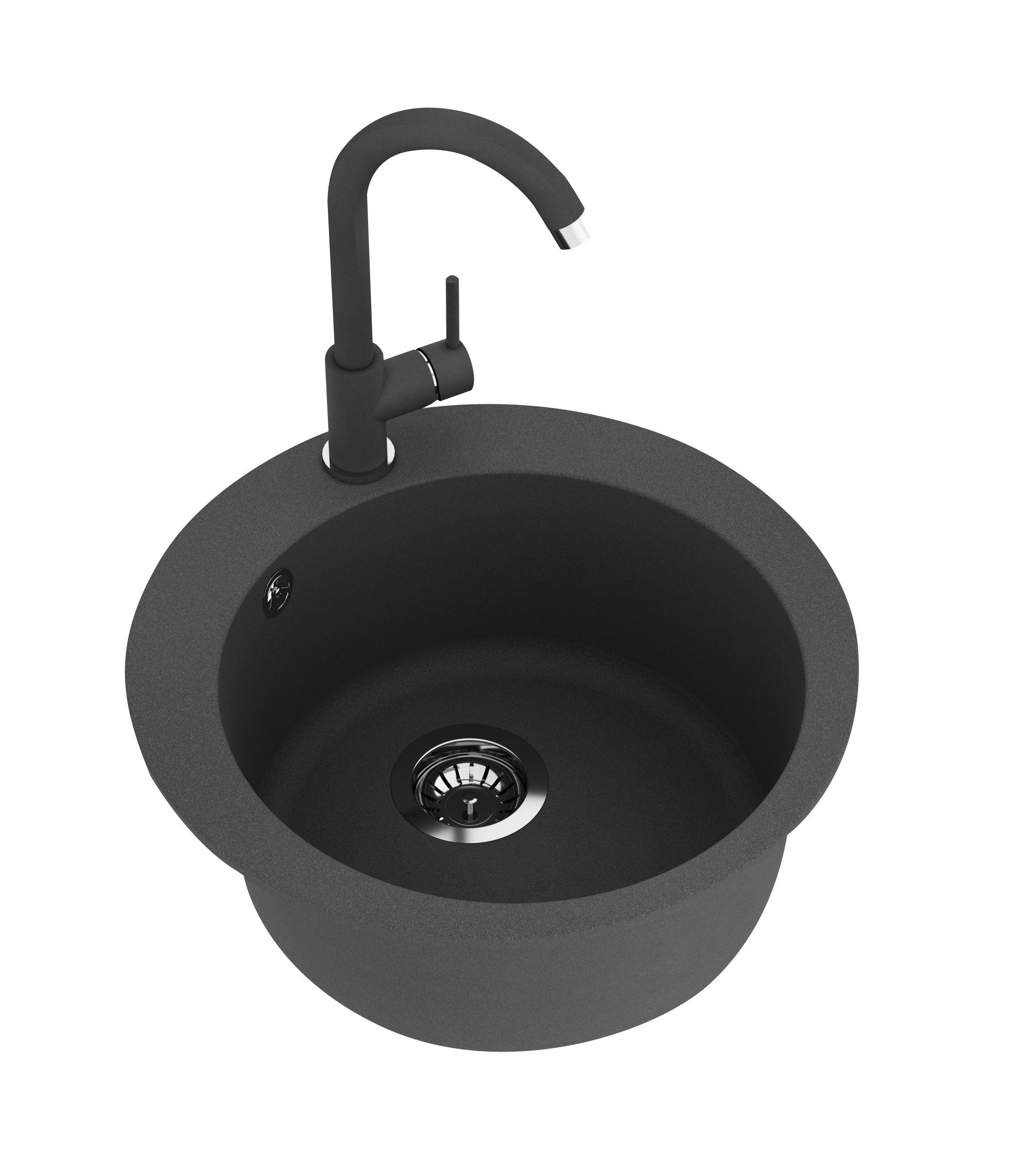 GURARI Granitspüle SRR 100 - 601 W Einbau Granitspüle, Schwarz, inkl. Siphon, CROWN, 50.5/50.5 cm, (1 St), Einbau Spüle, Küchenspüle, Schwarz, inkl. Siphon, 50,5, Ø 39,5 x 19