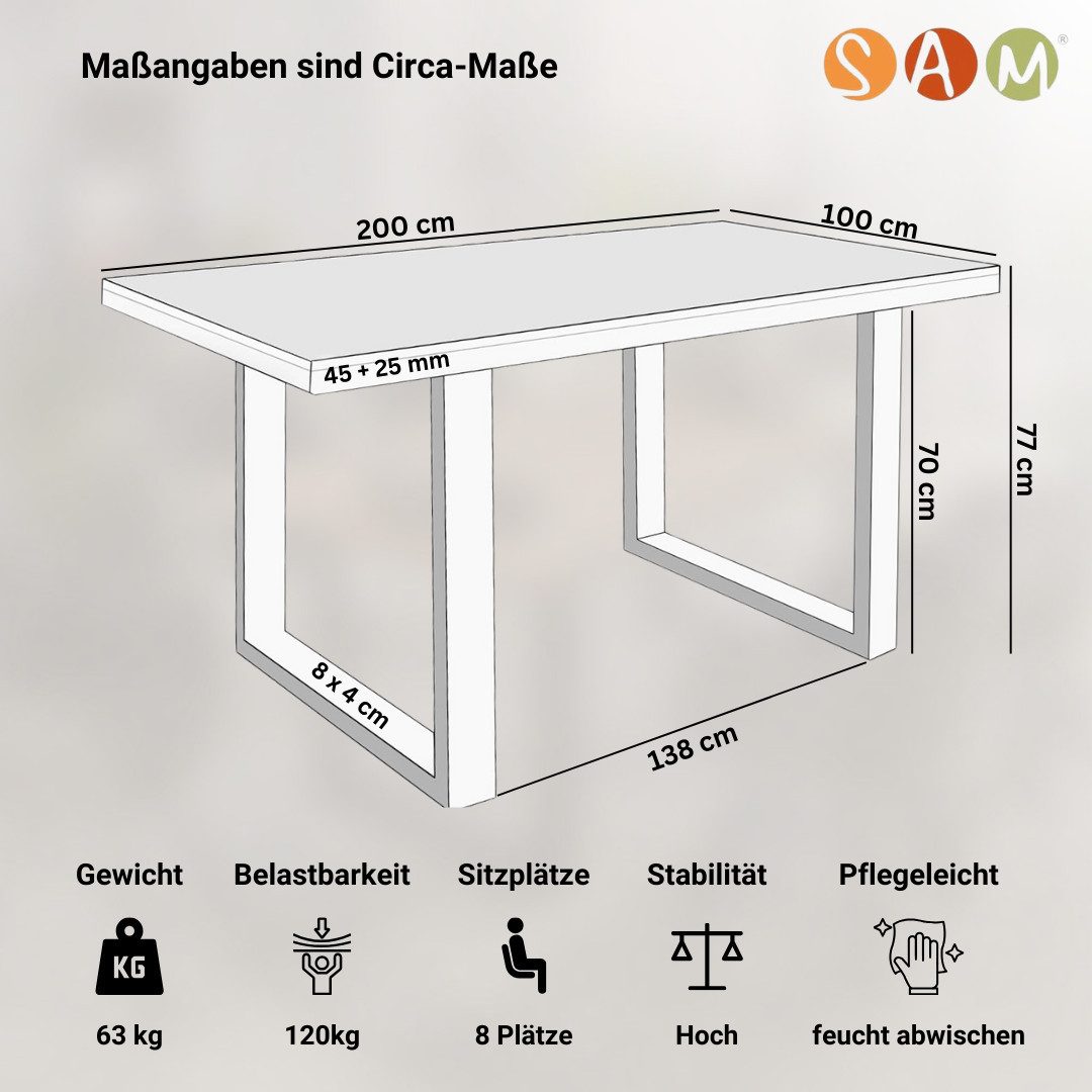 SAM® Esstisch Pearl, Akazienholz, gerade Kante, Metallgestell U-Form, bis 3m