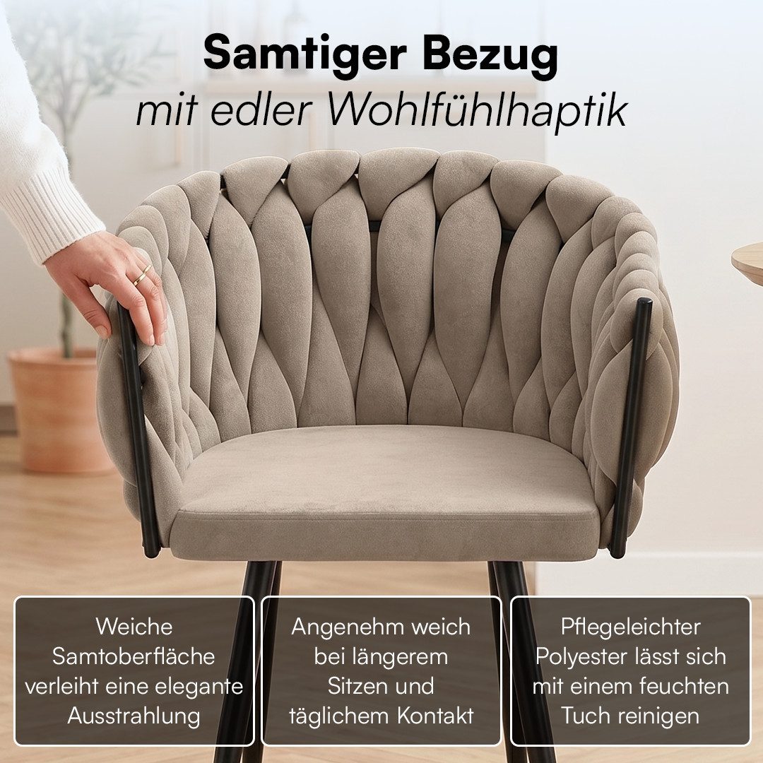 skølm Esszimmerstuhl & Drehstuhl Sudri mit Samtbezug gepolstert (4er Set, macchiato, Metallgestell, 4 St), Armlehnenstühle in Flecht-Look, verfügbar als 2er/6er – Bild 4 von 5