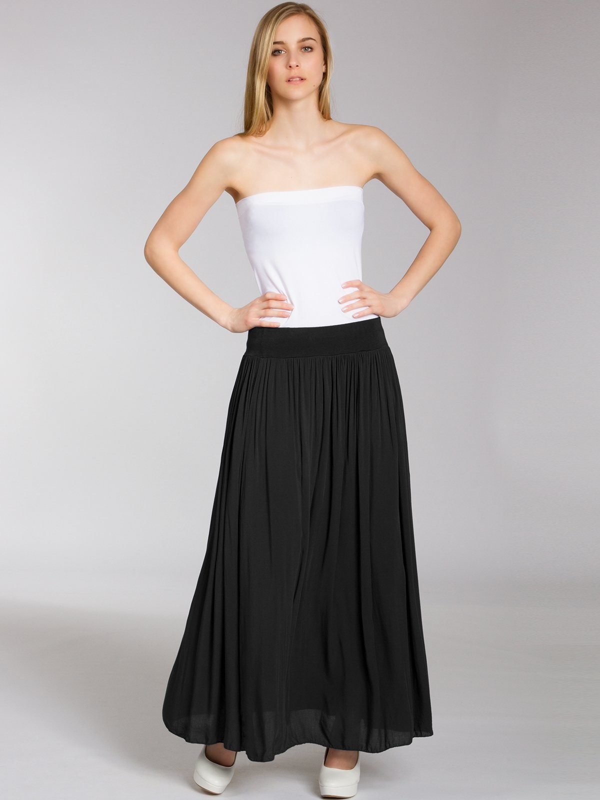 Caspar Faltenrock RO034 leichter langer eleganter Damen Sommer Rock Maxirock - bodenlang bei ca. 157 cm Körpergröße