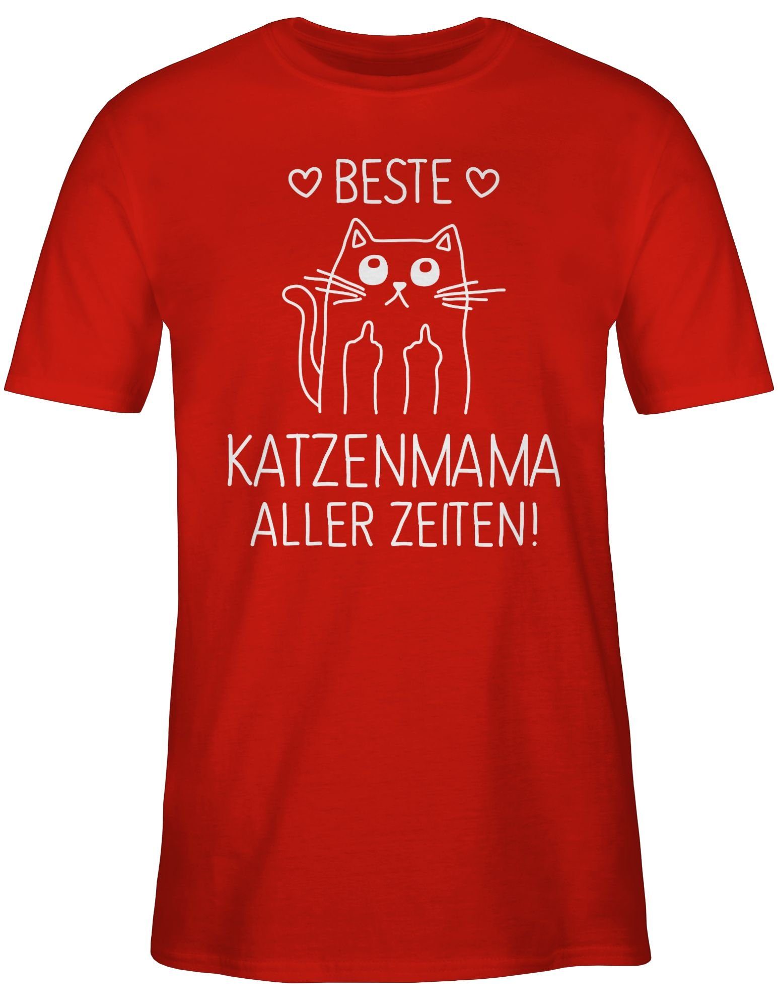 Shirtracer T-Shirt Beste Katzenmama aller Zeiten weiß Katzenbesitzer Geschenk 02 Rot