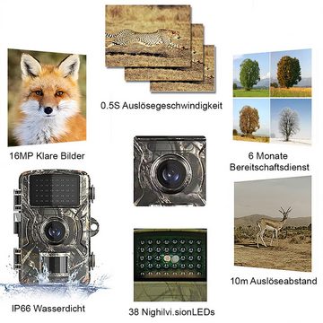 DOPWii 1080P Full HD Wildtierkamera mit Bewegungssensor Wildkamera (Nachtsicht-Wildtierkamera, IP66 wasserdicht für Wildtierüberwachung)