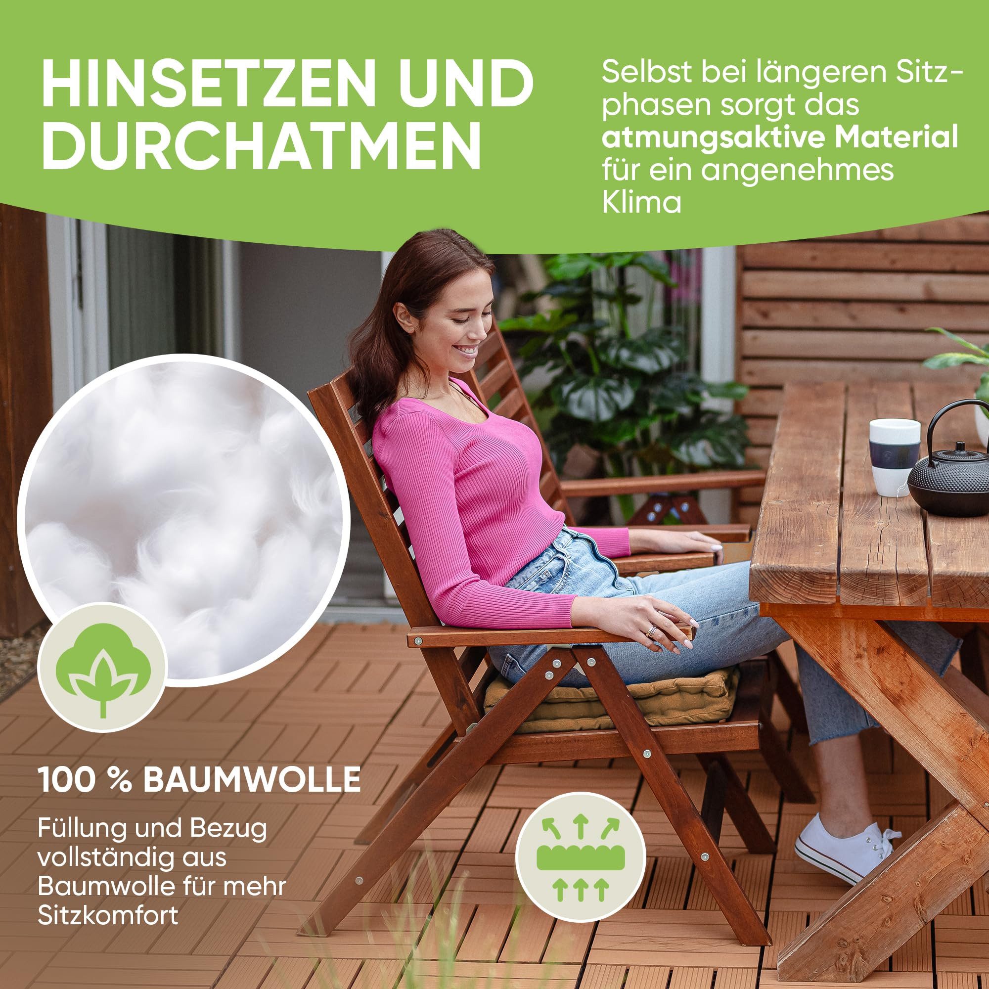 Gräfenstayn Sitzkissen 4er Set 40x40 cm mit 8 cm Polsterung aus 100 % Baumwolle -, robustes Sitzkissen für Indoor & Outdoor, bequemes Bodenkissen