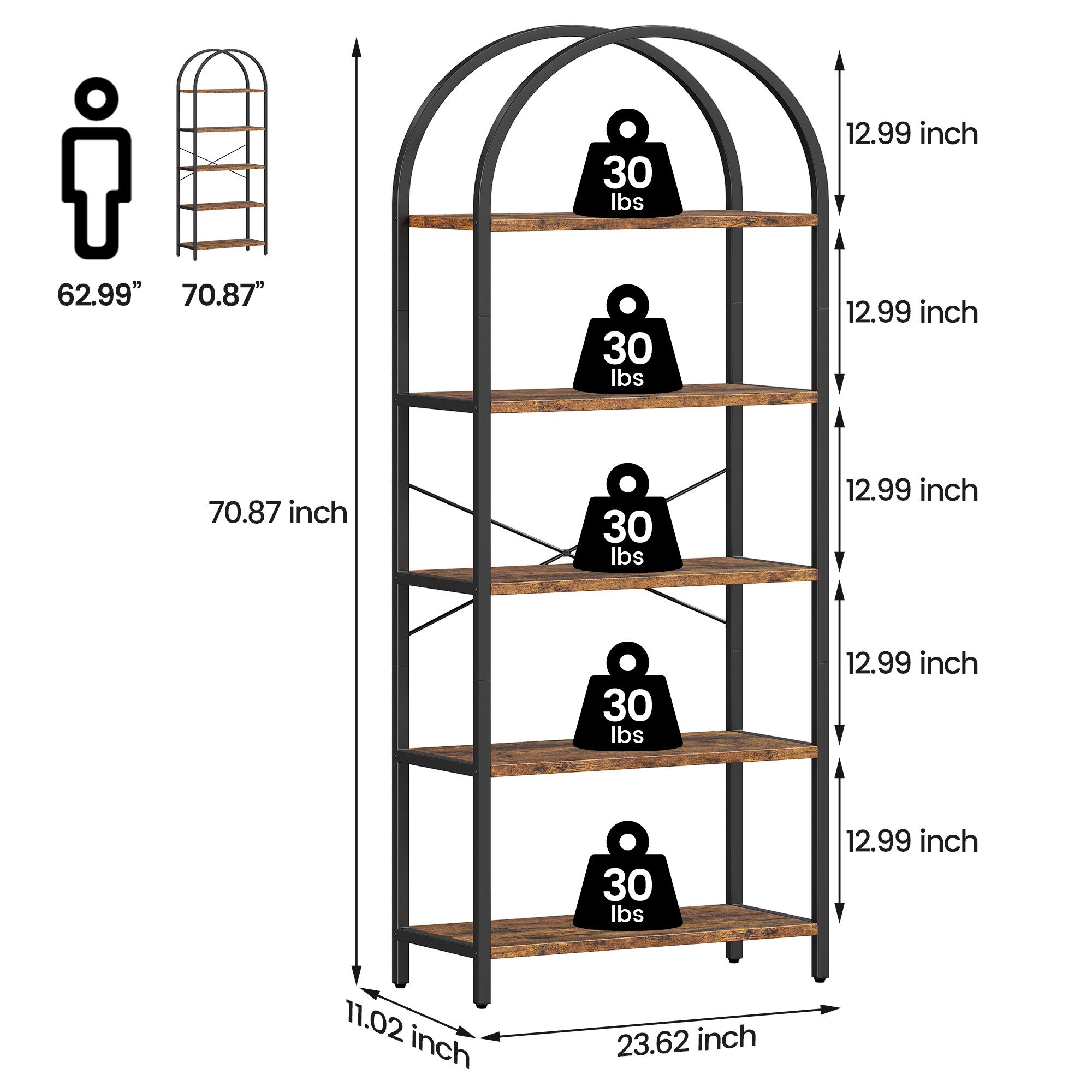 GarveeMore Bücherregal Standregal mit 5 Ebenen,gewölbt Display Racks,180x60 günstig online kaufen