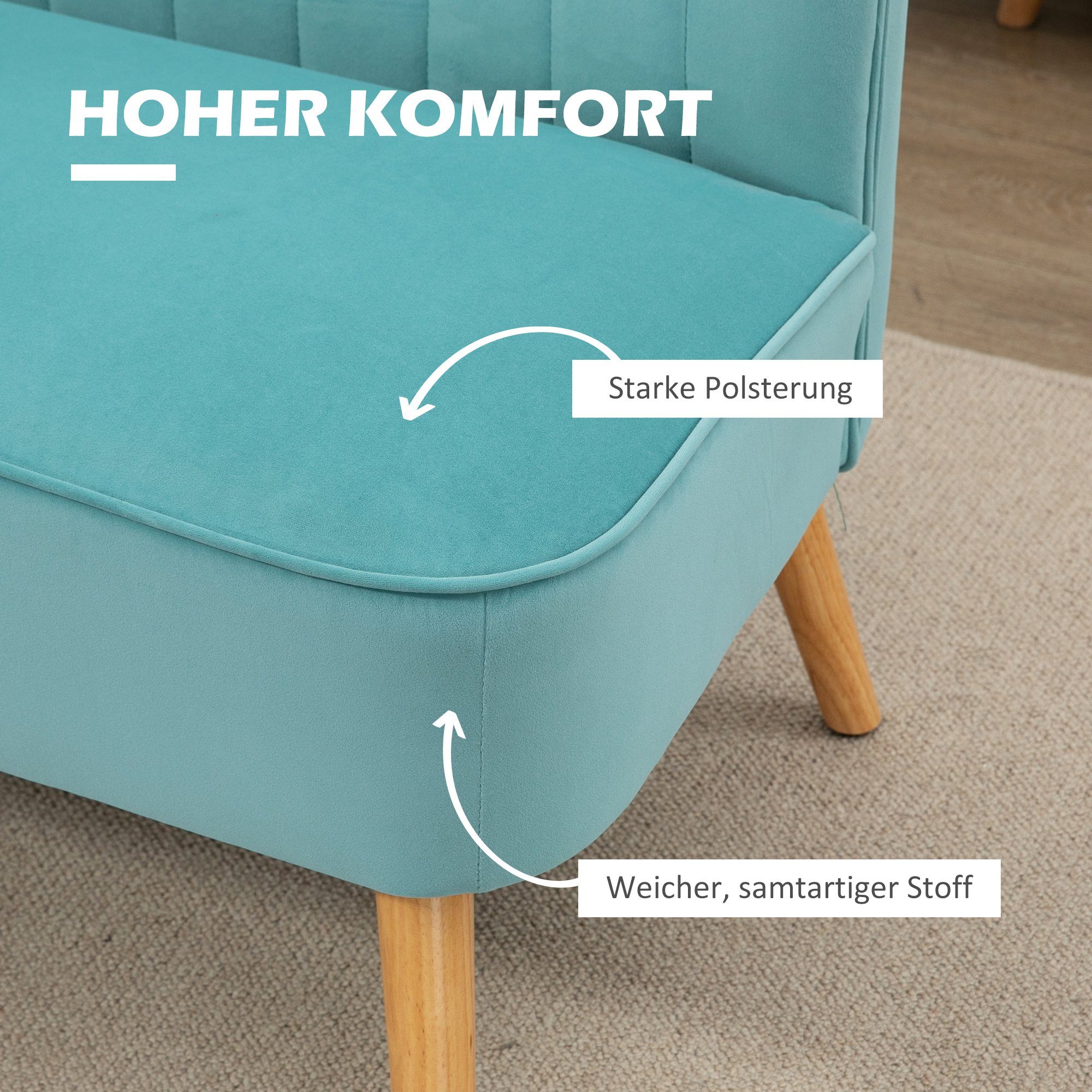 Grün Teile 2-Sitzer Holzbeine, | Loveseat HOMCOM Leinenoptik, 1 Zweisitzer, mit mit Grün Doppelsofa