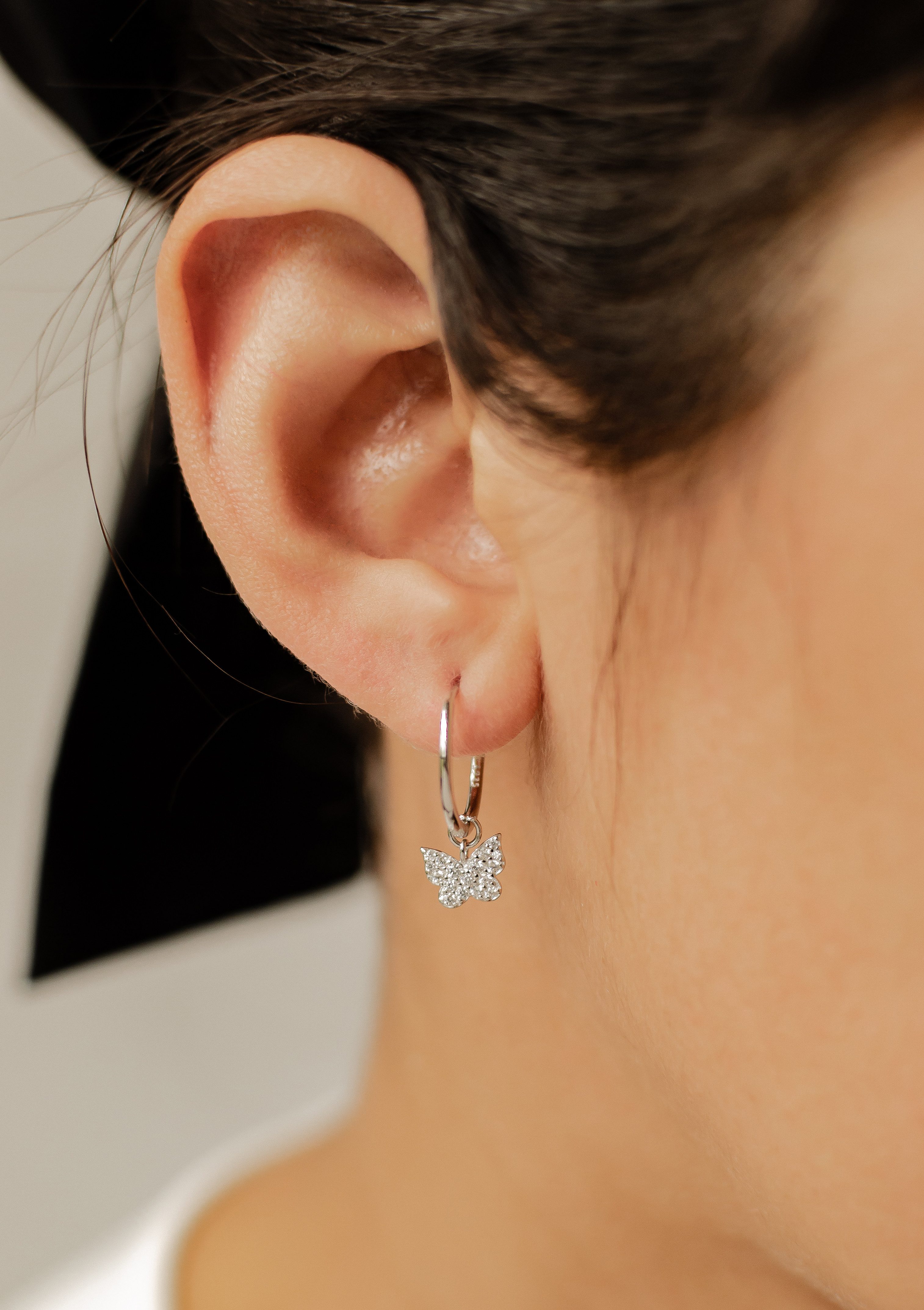 Hey Happiness Paar Creolen Schmetterling mit Zirkon, Zarte 925 Silber Ohrri günstig online kaufen