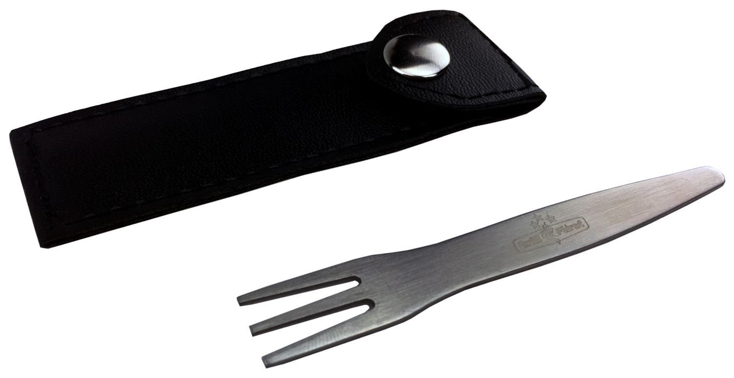 100 Stück Pommesgabel Promo-Pack: Grillfürst 8,5 Grillfürst Edelstahl Etui mit cm Deluxe Grillbesteck-Set