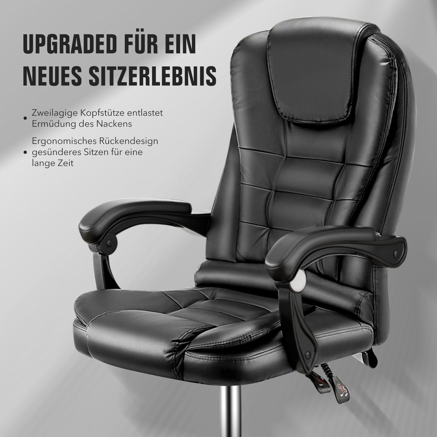 oyajia Bürostuhl Ergonomischer Bürostuhl Massage Chefsessel Drehstuhl Gaming Büro Stuhl, Drehsessel mit verstellbare Lendenkissen, Kopfkissen und Armlehnen