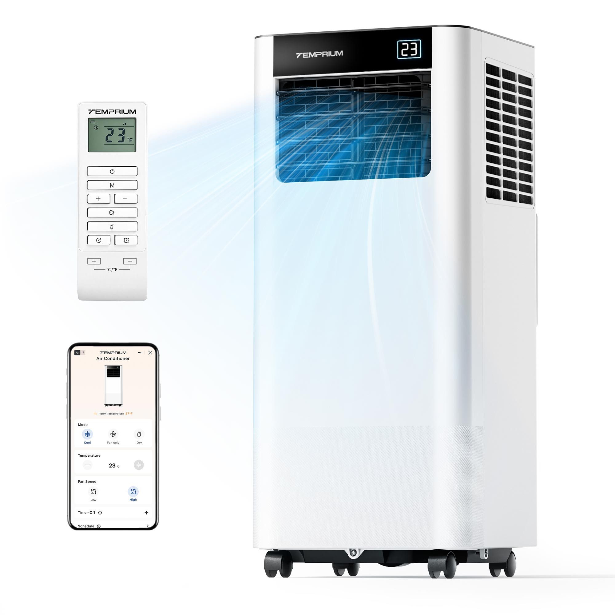 EUHOMY Klimagerät 3-in-1 Mobiles Klimagerät 7000/9000 BTU mit App & Fensterdichtung, 3-in-1 Funktion, App-Steuerung, 48 dB Schlafmodus, Timer