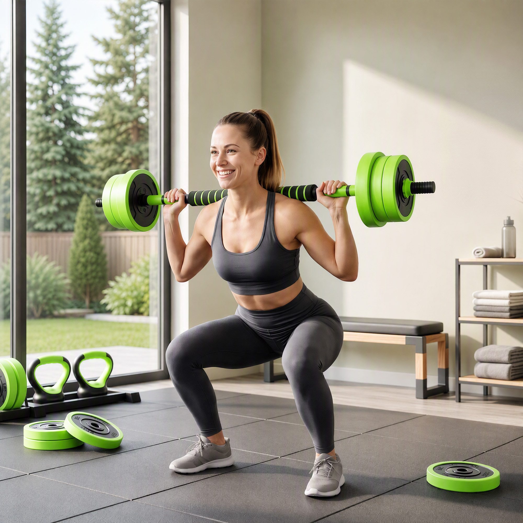 SPORTNOW Hantel-Set Kettlebell professionell Dumbbell Krafttraining und Gewichtheben, (20 kg verstellbare Kurzhantel, 4 in 1 Langhantel), für Zuhause Fitness