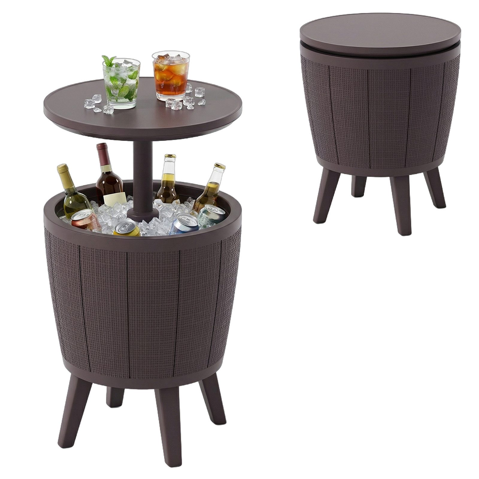 COSTWAY Gartentisch, höhenverstellbarer Kühltisch, 38L Cool Bar, Kühlbox