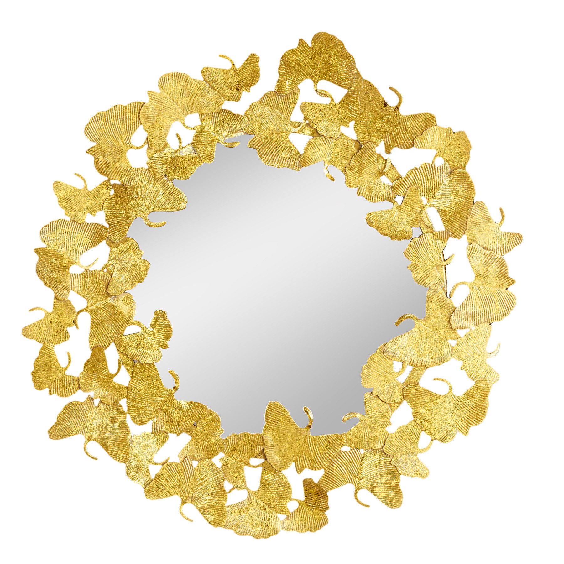 riess ambiente Wandspiegel GINKGO LEAFS L 70cm gold 1 St Wohnzimmer Metall rund Dekoration mit Rahmen Handmade