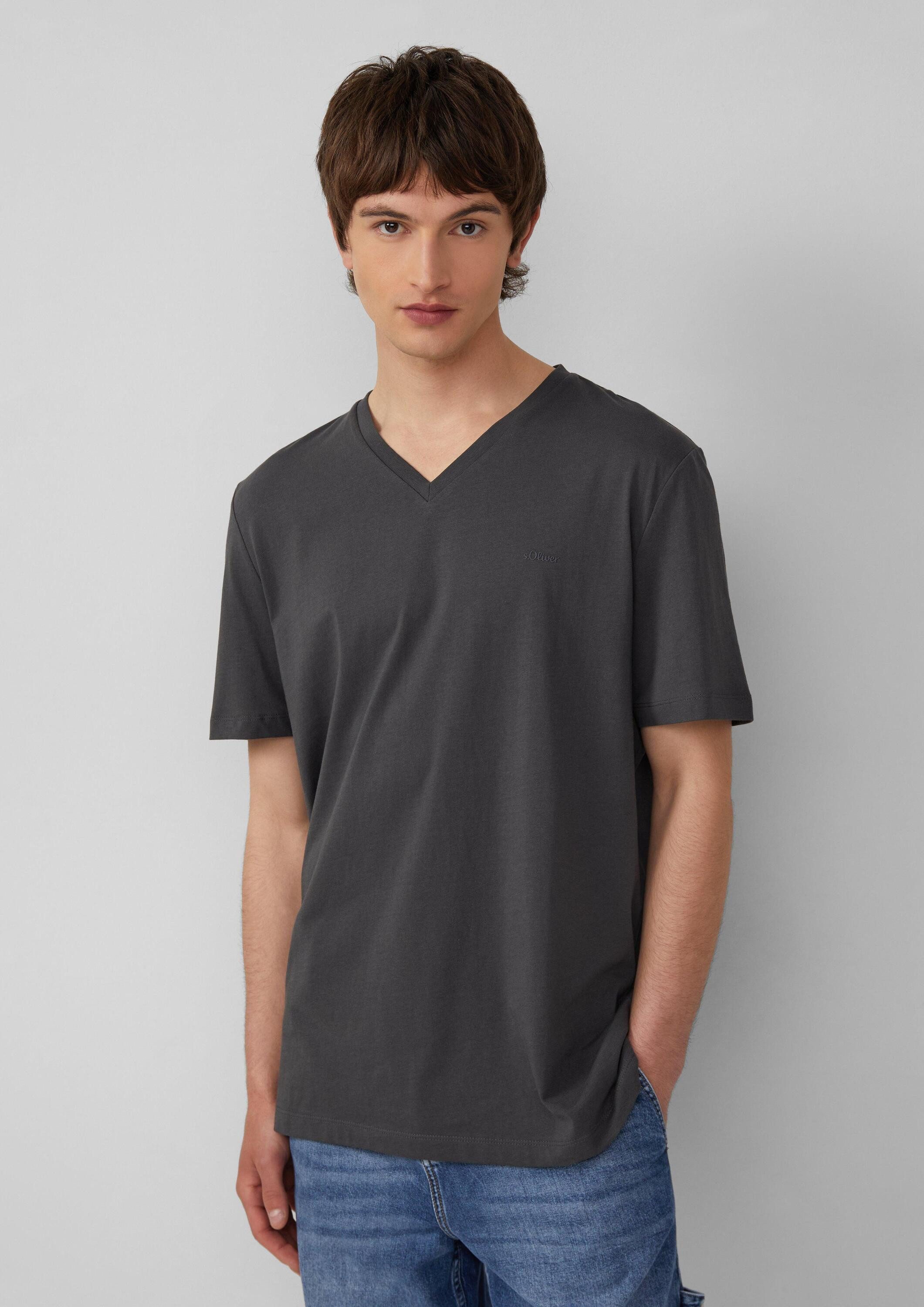s.Oliver Kurzarmshirt T-Shirt Jersey-T-Shirt mit V-Ausschnitt und Logo günstig online kaufen
