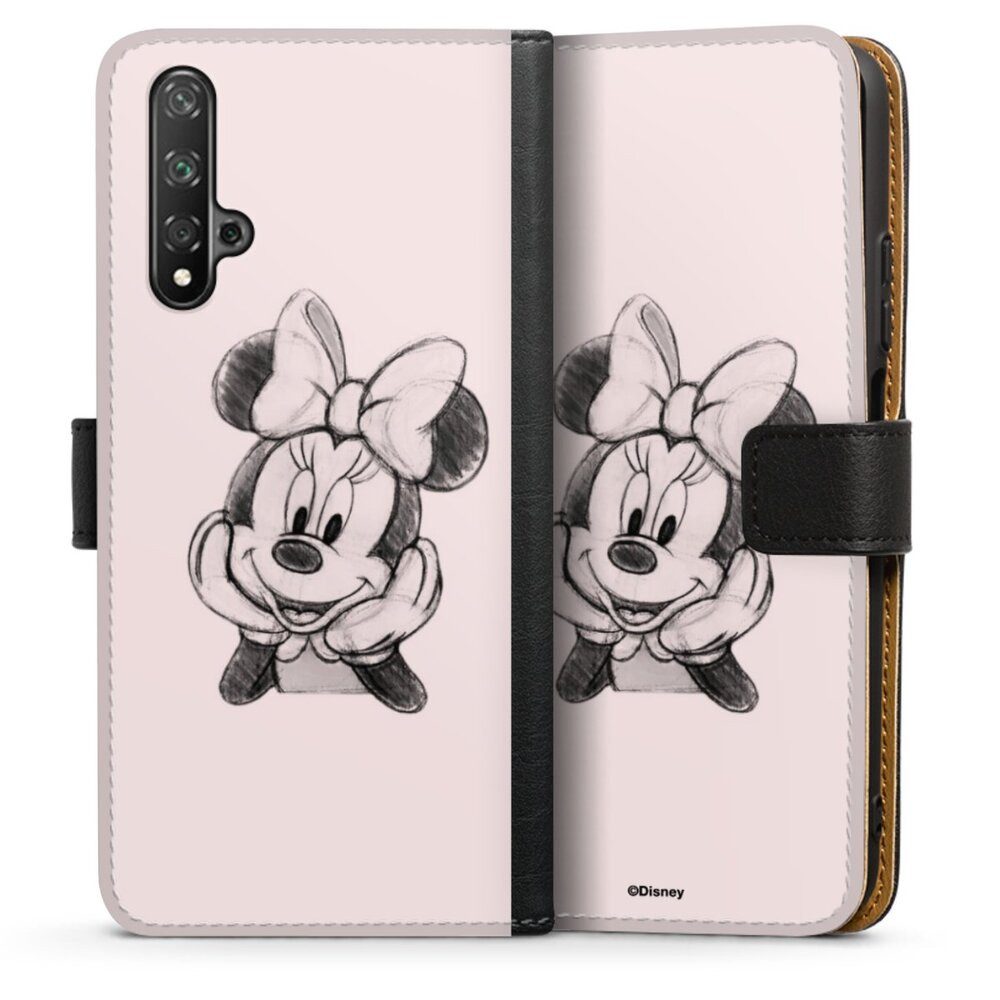 DeinDesign Handyhülle Minnie Mouse Offizielles Lizenzprodukt Disney Minnie Posing Sitting, Huawei Nova 5T Hülle Handy Flip Case Wallet Cover Handytasche Leder
