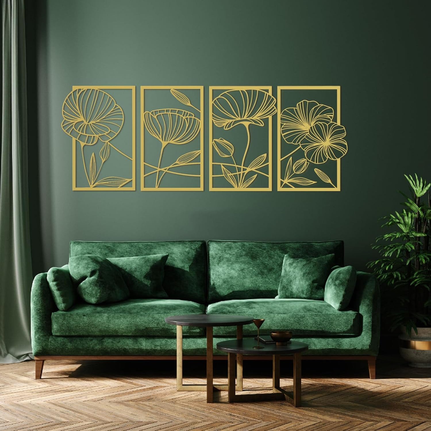 TUWENA Wanddekoobjekt 4 Stück Metall Lotusblume Wanddekoration, Minimalistisches Wanddeko