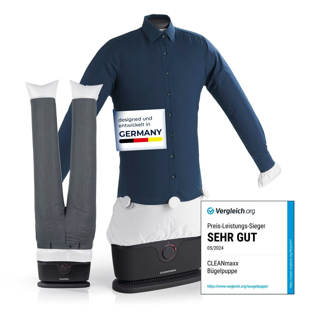 CLEANmaxx Bügelsystem Hemdenbügler PRO mit Hosenaufsatz, 1800 W, Bügler für Hemden Blusen & Hosen, Trocknen und in Minuten knitterfrei