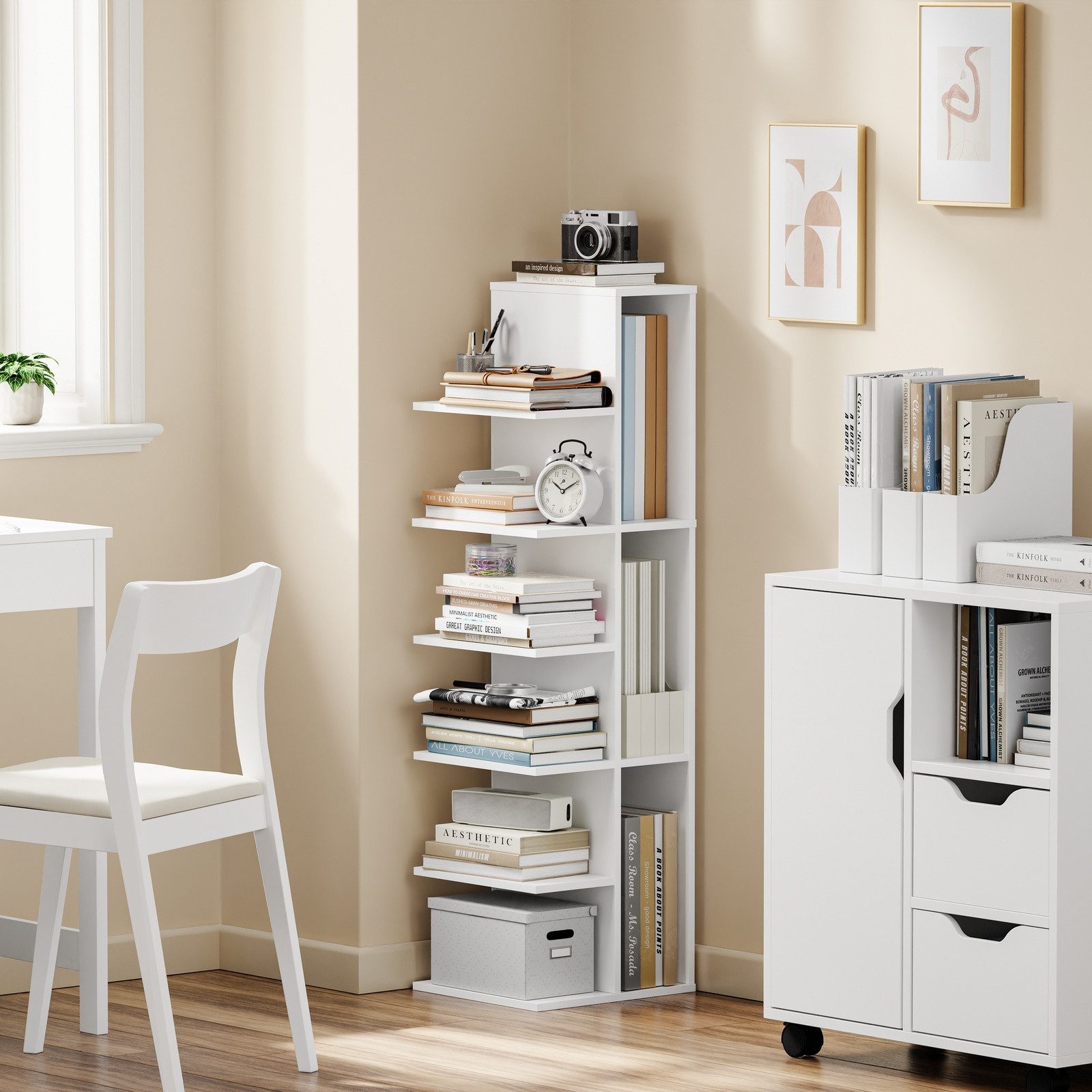 SoBuy Standregal STR14, Bücherregal Büroregal, 6 Ebenen, für Wohnzimmer, Arbeitszimmer, Vitrinenschrank Lagerregal, 6 Ebenen, 3 Fächern, für Bücher, A4-Ordner