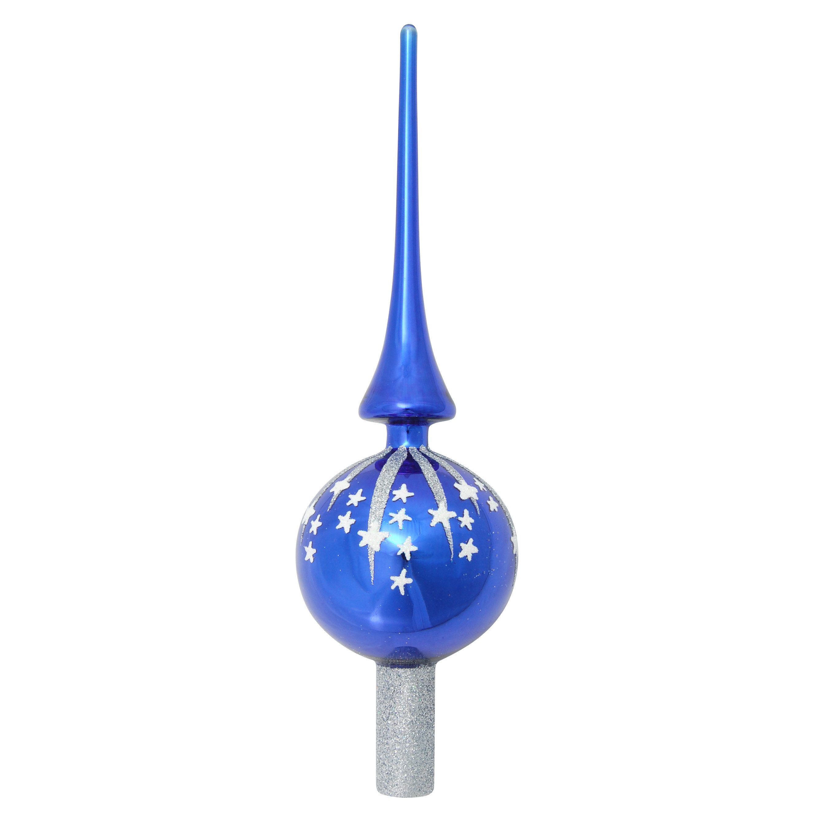 Krebs Glas Lauscha Christbaumspitze Baumtopper aus Glas - Blau glänzend mit Sternendekor - ca. 28 cm, edles, majestätisches Finish für festliches Ambiente am Weihnachtsbaum