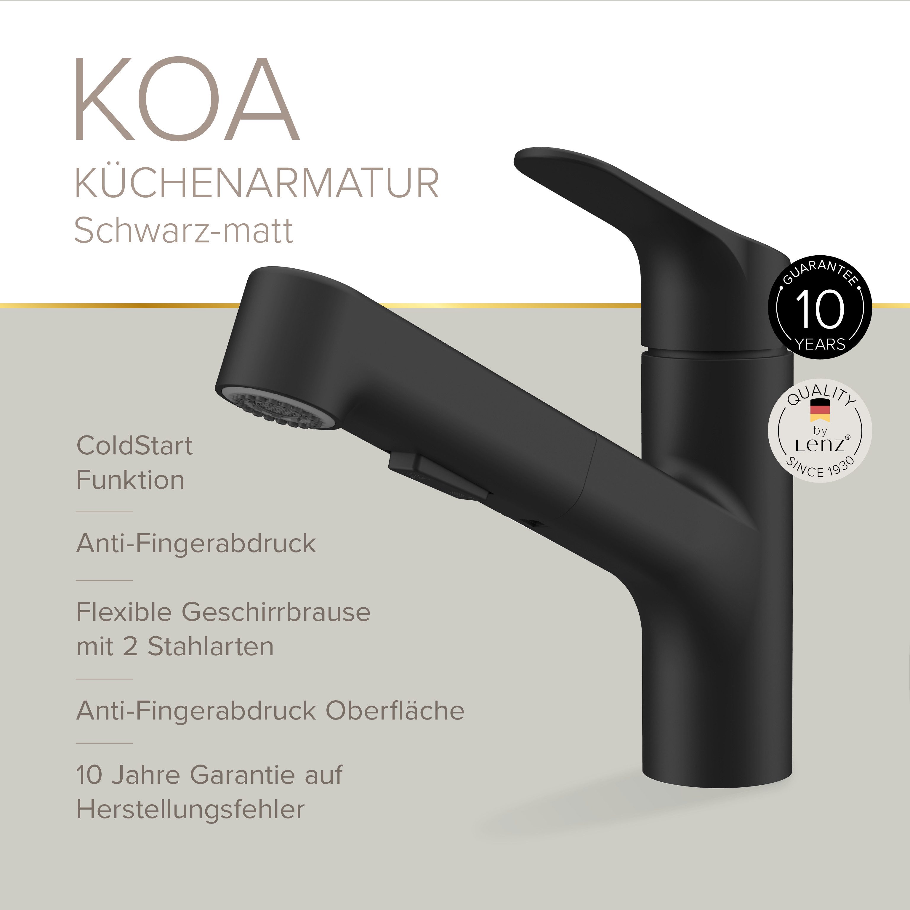 Lenz Küchenarmatur KOA herausziehbare Brause, Nickelfrei