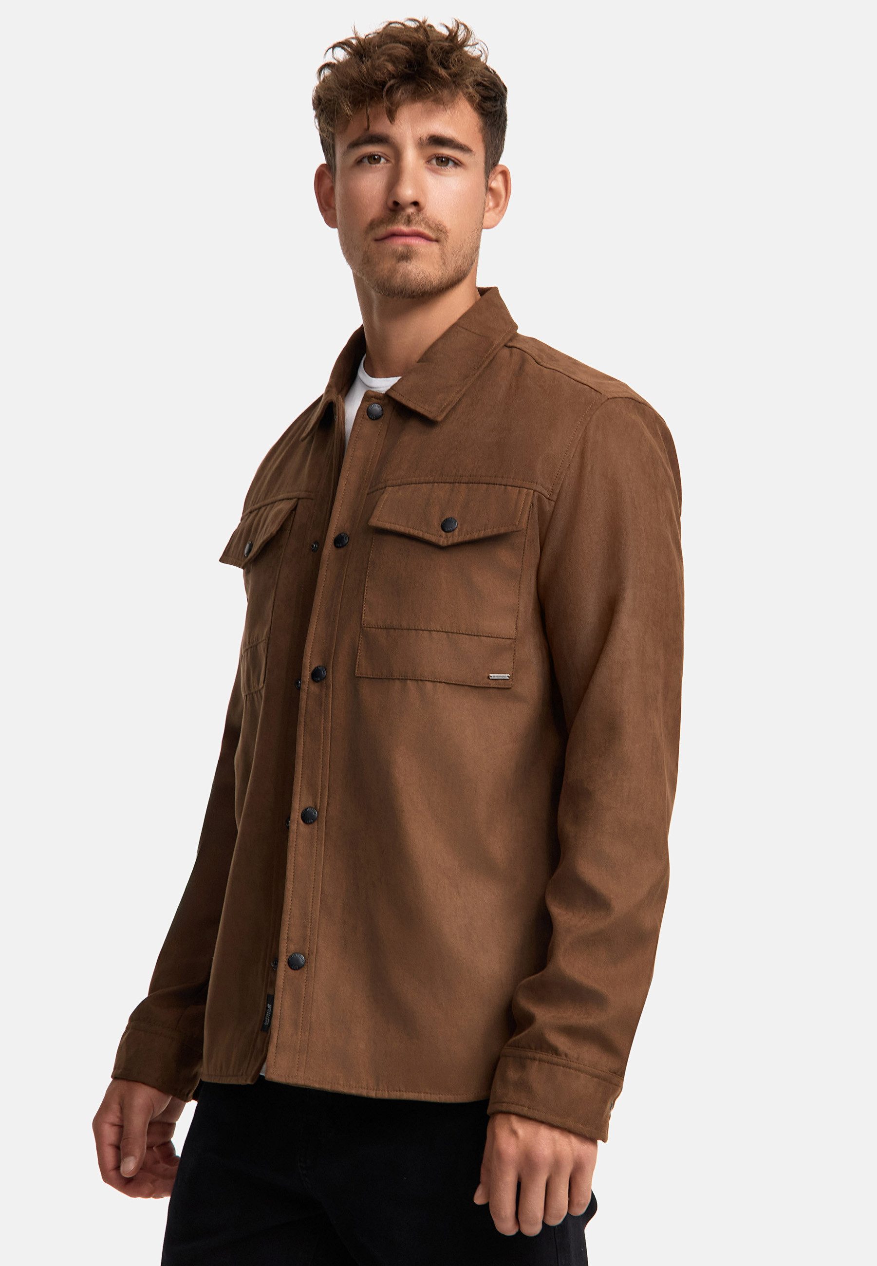 Indicode Langarmhemd Herren INFinny Herrenhemd Langarm Stylisches Fake-Suede-Hemd