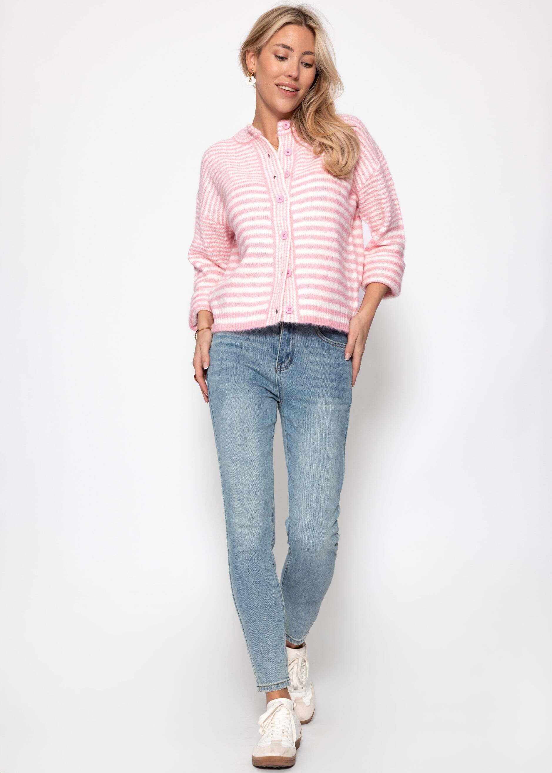 SASSYCLASSY Cardigan Strickjacke mit grafischem Streifenbild für Damen Weic günstig online kaufen
