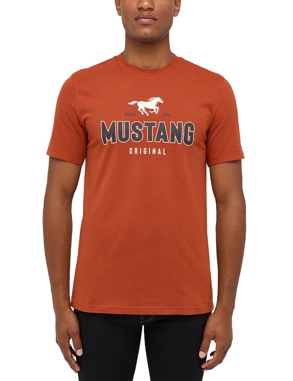 MUSTANG Kurzarmshirt Mustang Print-Shirt braun