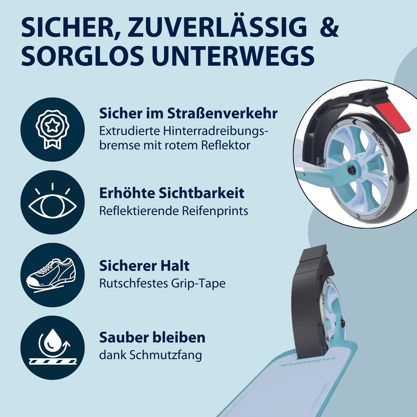 Hudora Tretroller BigWheel® 180 Advanced Junior, zusammenklappbarer, höhenverstellbar, bis 60 kg
