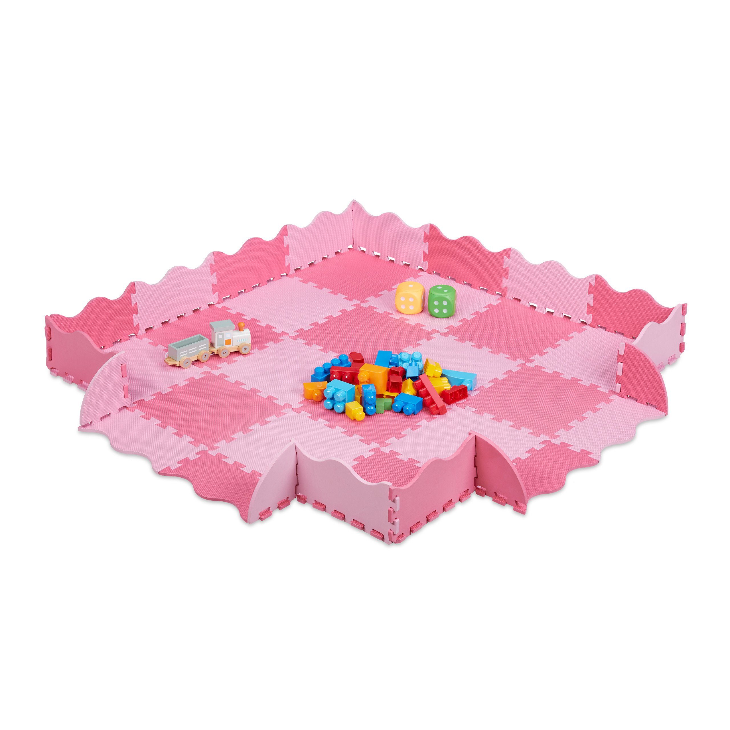 relaxdays Spielmatte 36-teilige Puzzlematte mit Rand (Rosa), Rosa günstig online kaufen