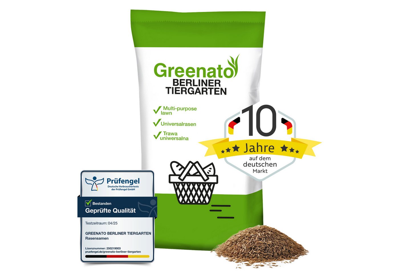 Greenato Rasensamen Berliner Tiergarten - Grassamen schnellkeimend -, 10 kg, für Zierrasen, Schattenrasen oder Trockenrasen