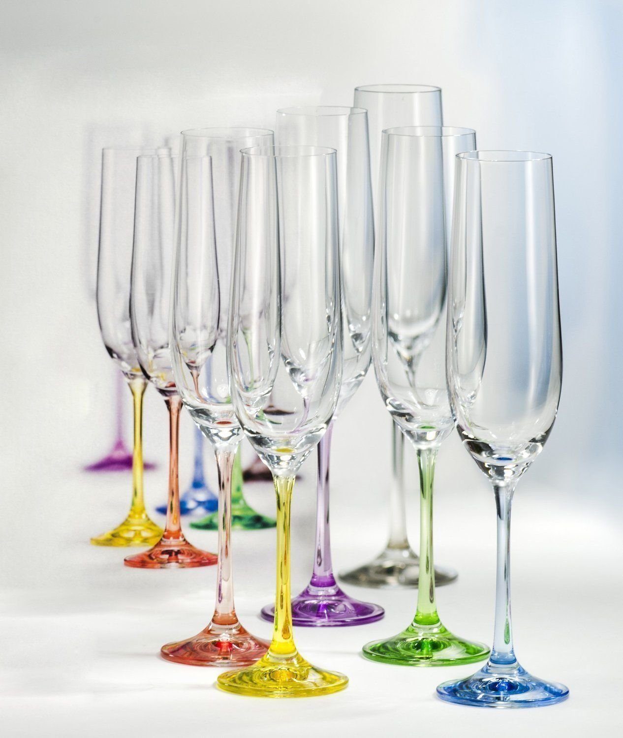 Crystalex Sektglas Sektgläser Rainbow Sektglas 190 ml, Kristallglas, 6- teilig, farbig, Kristallglas, lila, grün, blau, gelb, grau, rot
