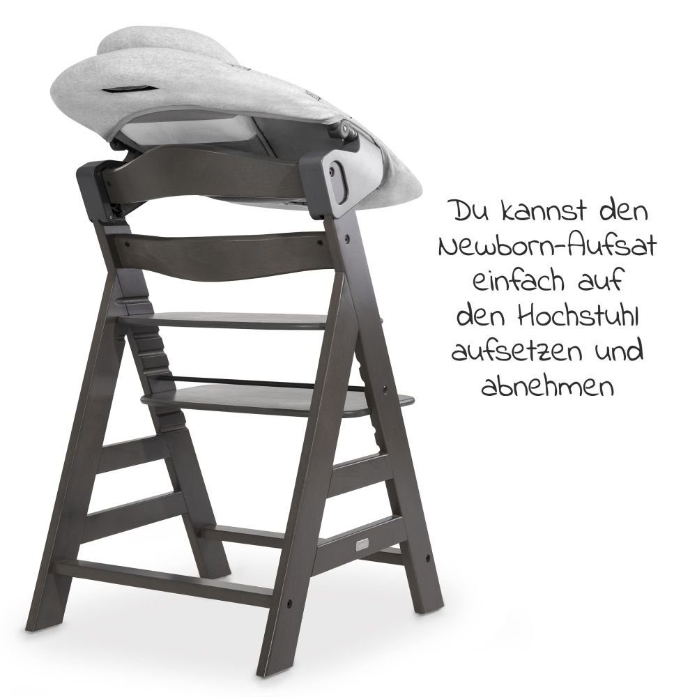Sitzauflage ab inkl. Select Hauck Holz Aufsatz Babystuhl Alpha Geburt Charcoal für Neugeborene 4 & Hochstuhl St), (Set,