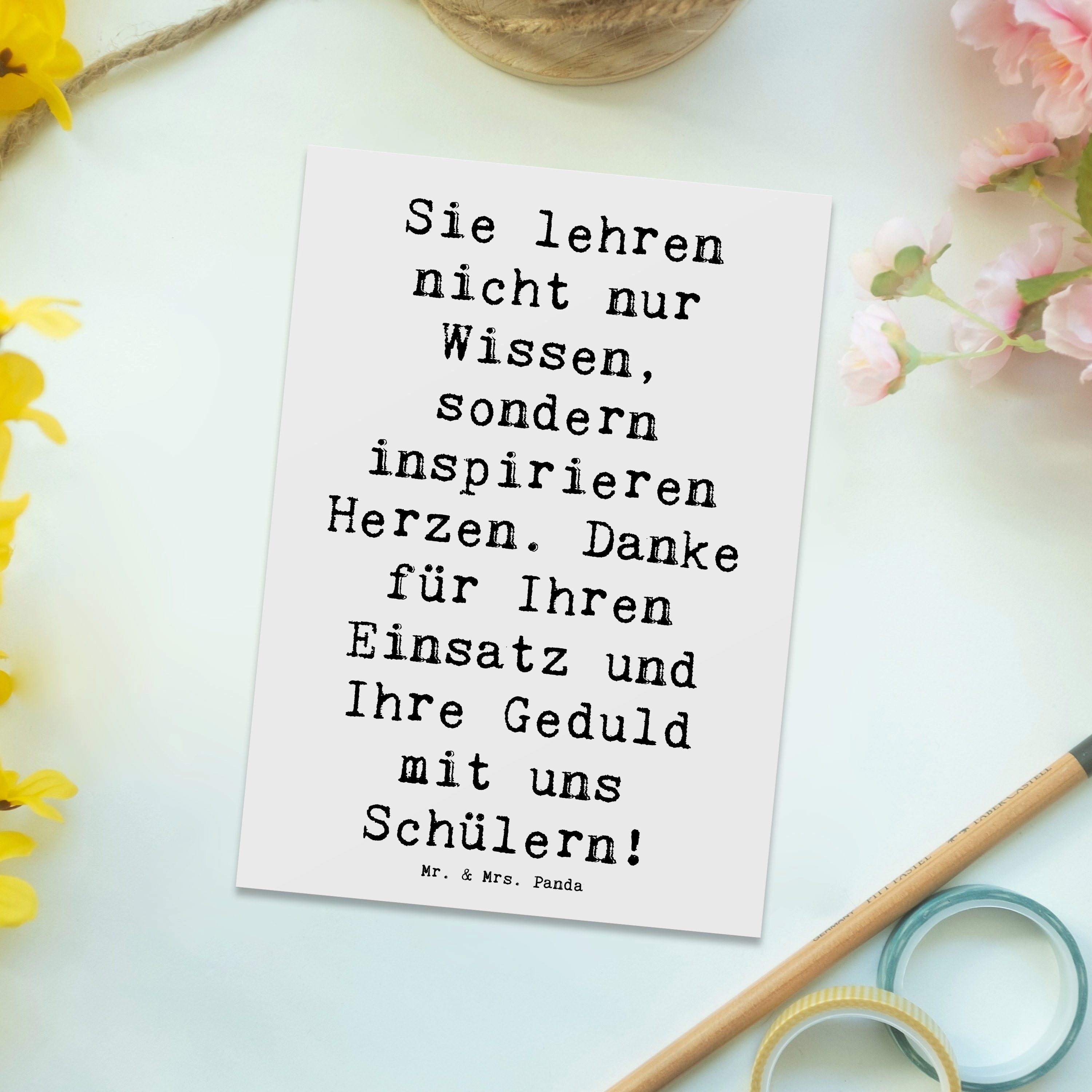 Thumbnail - Mr. & Mrs. Panda Postkarte Spruch Danke Lehrer - Weiß - Geschenk, Lehrer Gedicht, handgefertigt, Witzige Sprüche