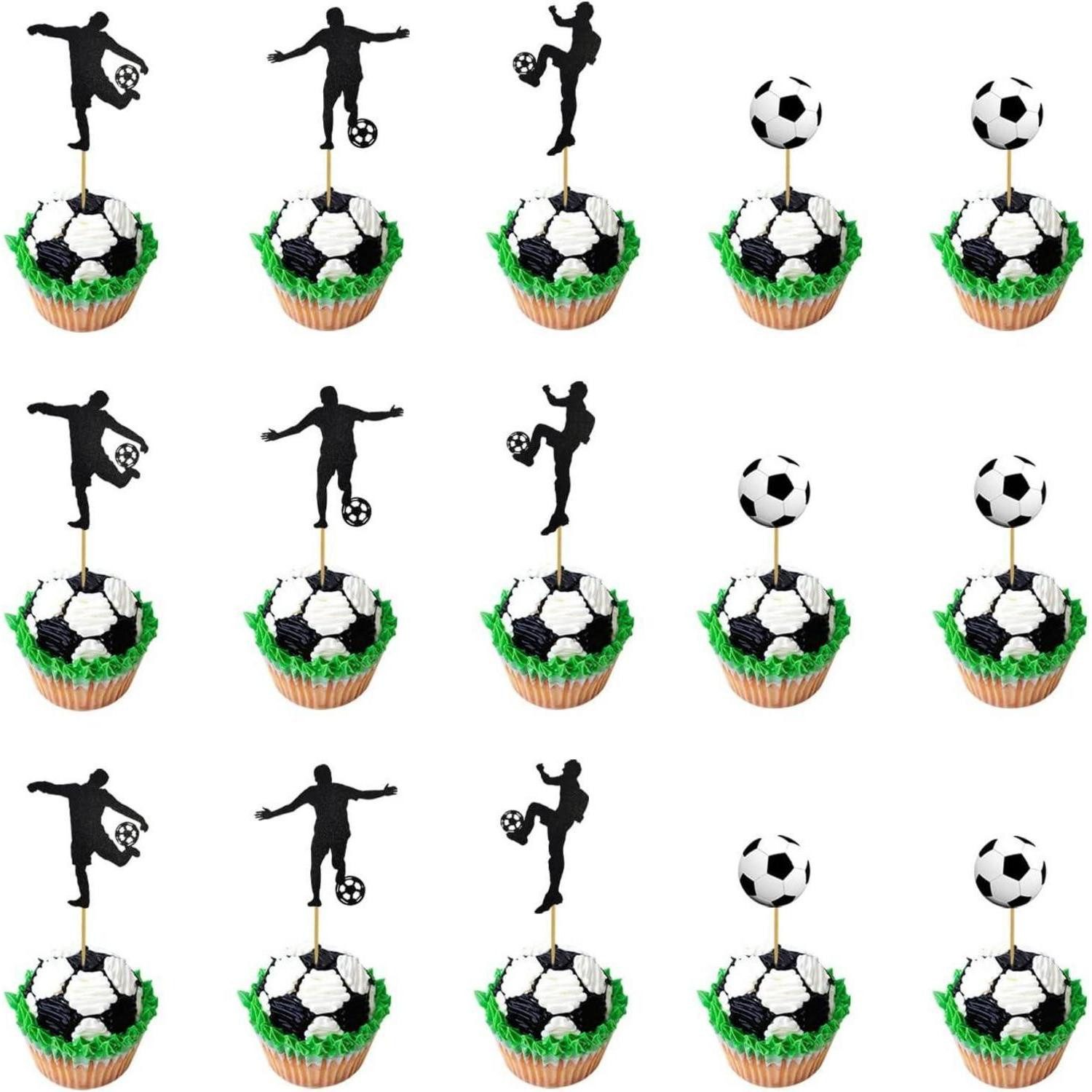HOMEJOY Sticker 48-teiliges Fußball Cupcake Topper Set für Sport-Mottopartys