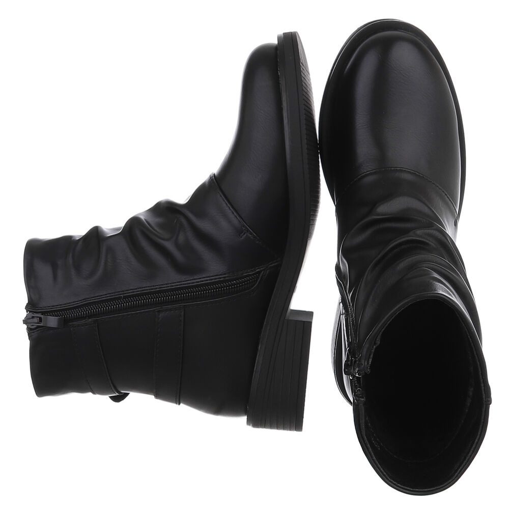 Ital-Design Modischer Damen-Boot mit Raffung und Schnallen Stiefelette (90542769) Blockabsatz Western- & Bikerboots in Schwarz