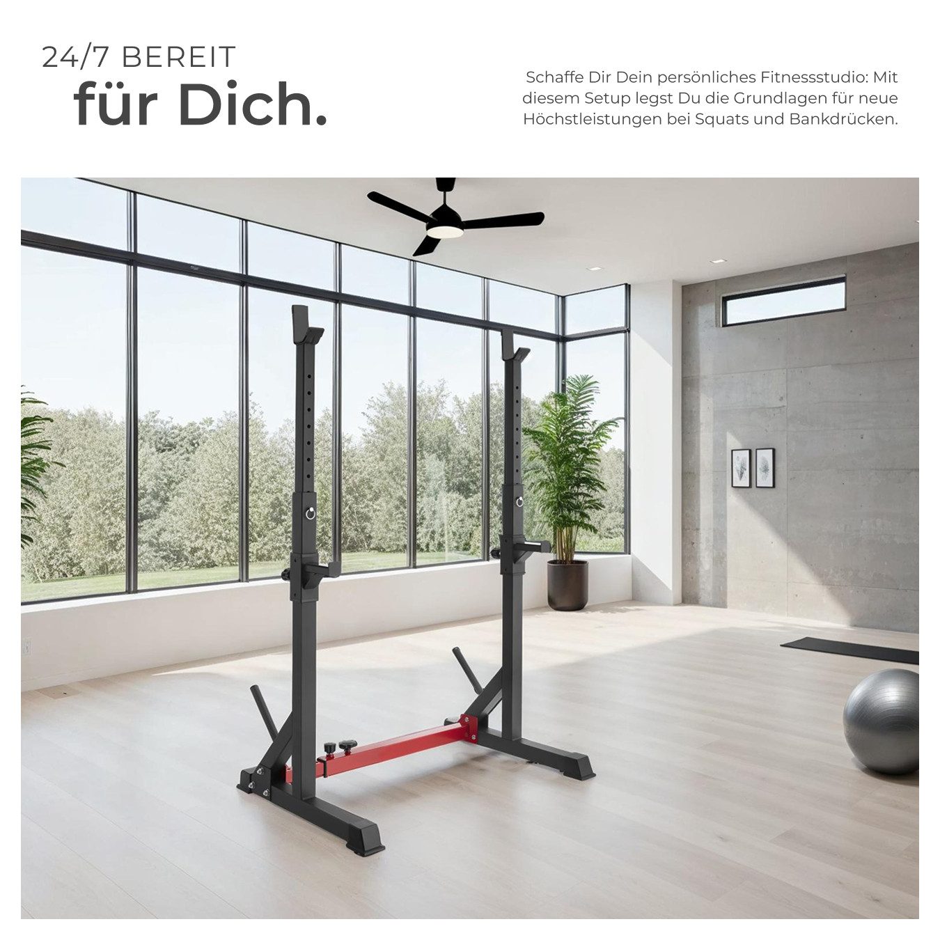 tectake Hantelbank Fitnessbank, bodenschonende Kunststoffkappen, multifunktional, (Trainingsbank Apollo, in schwarz), Mit oberer & vorderer Ablage, Höhe & Breite verstellbar, fester Stand