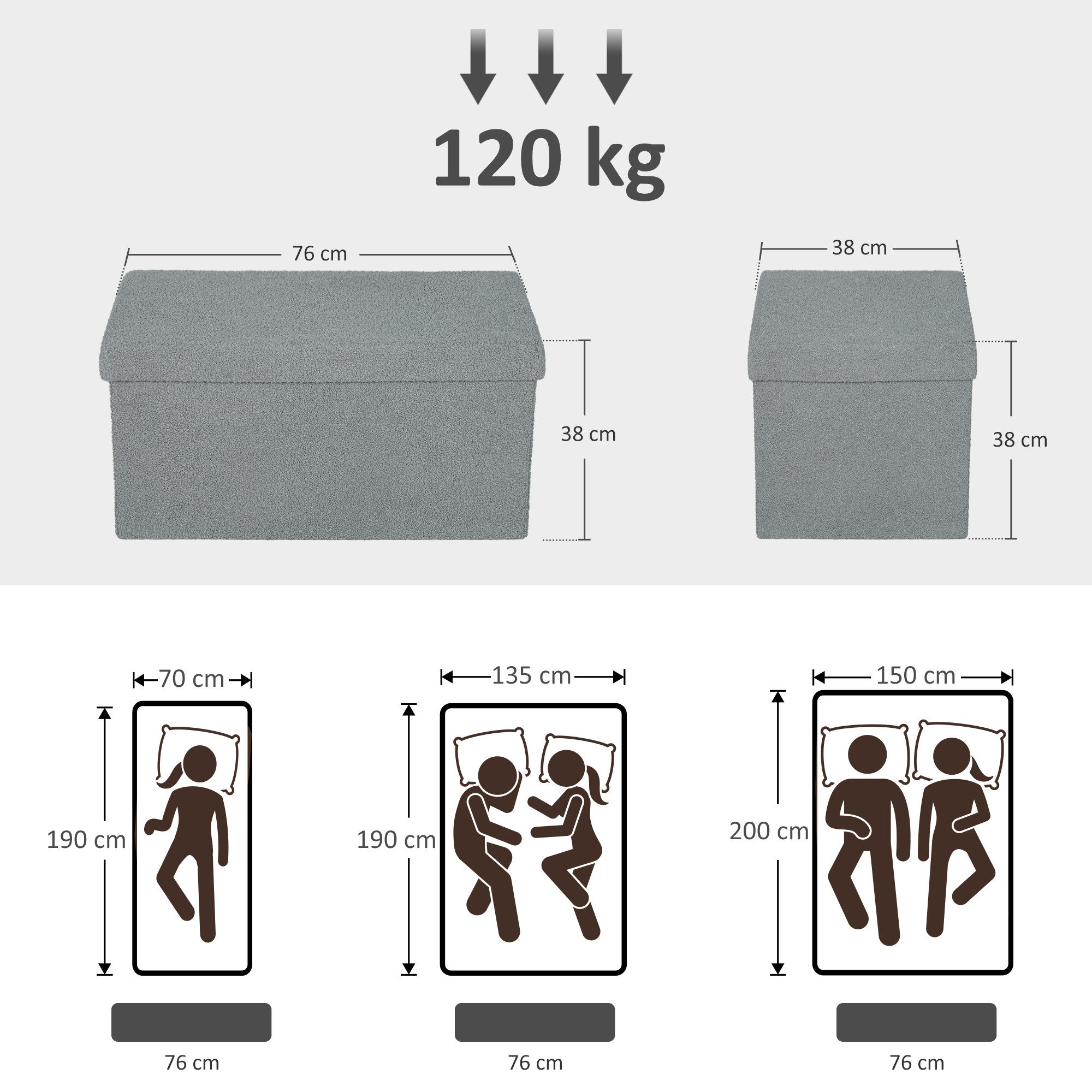 HOMCOM Sitzbank mit Stauraum faltbar Polsterbank mit Samtoptik (Sitztruhe, 1-St., Truhenbank), für Wohnzimmer Schlafzimmer Flur 76 x 38 x 38 cm, Dunkelgrau