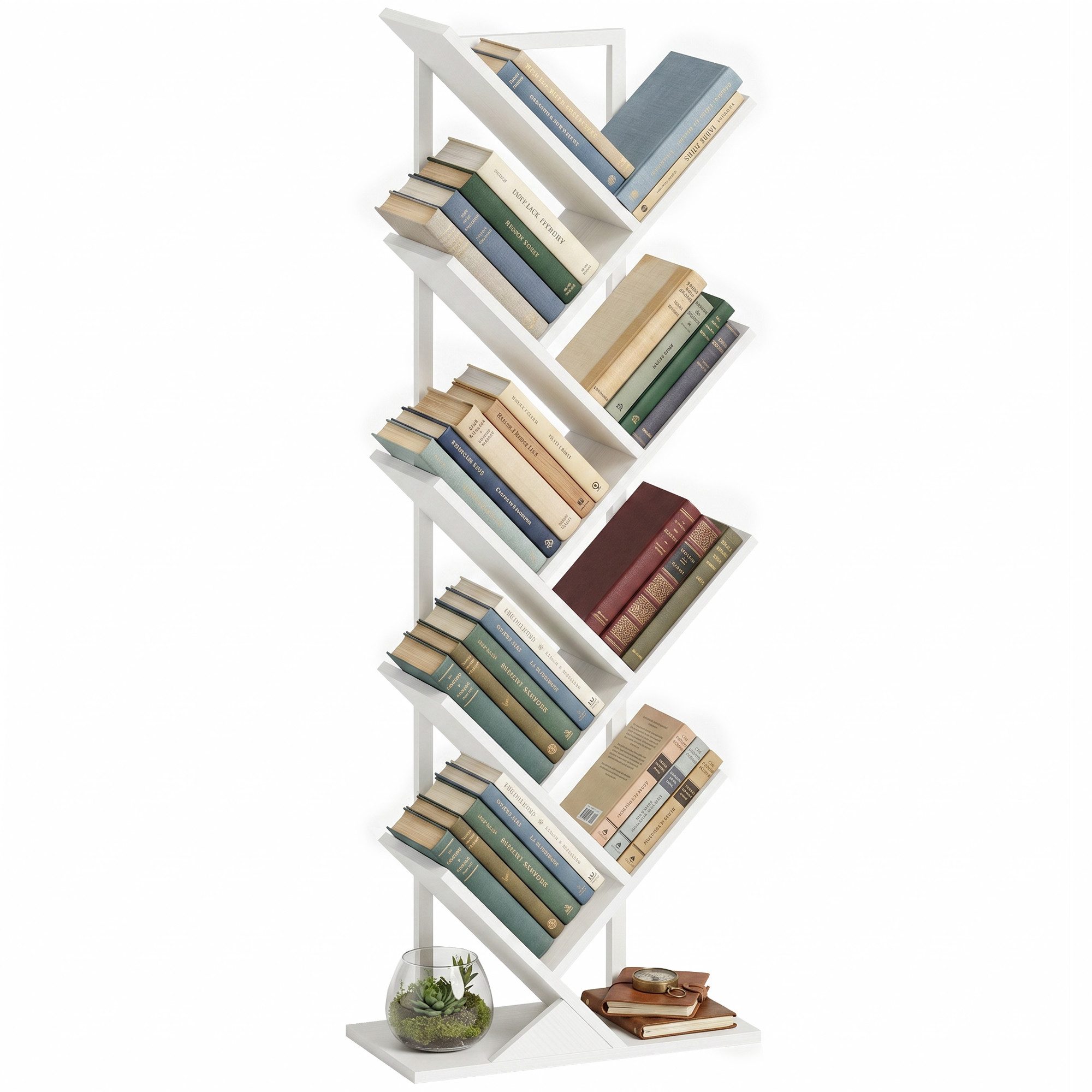 HOMCOM Bücherregal Baumform Aufbewahrungsregal, Raumteiler 1-tlg., Baumdesign, viel Stauraum, Kippschutz