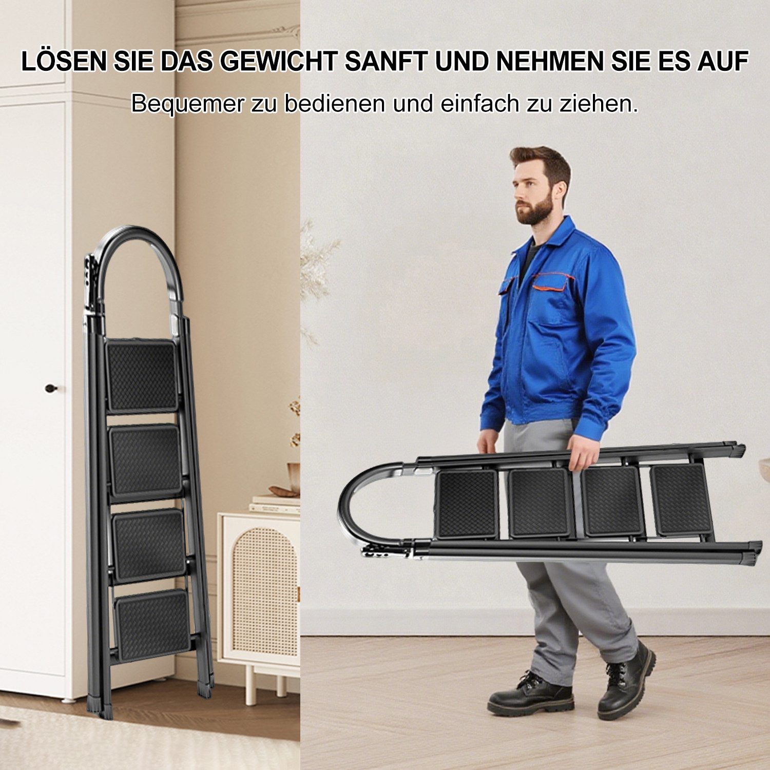 FOXSPORT Stehleiter ARK09, Trittleiter, Haushaltsleiter 3-5 Stufen, Klappleiter, Multifunktionsleiter, Arbeitsleiter klappbar, bis 150 kg, stabil