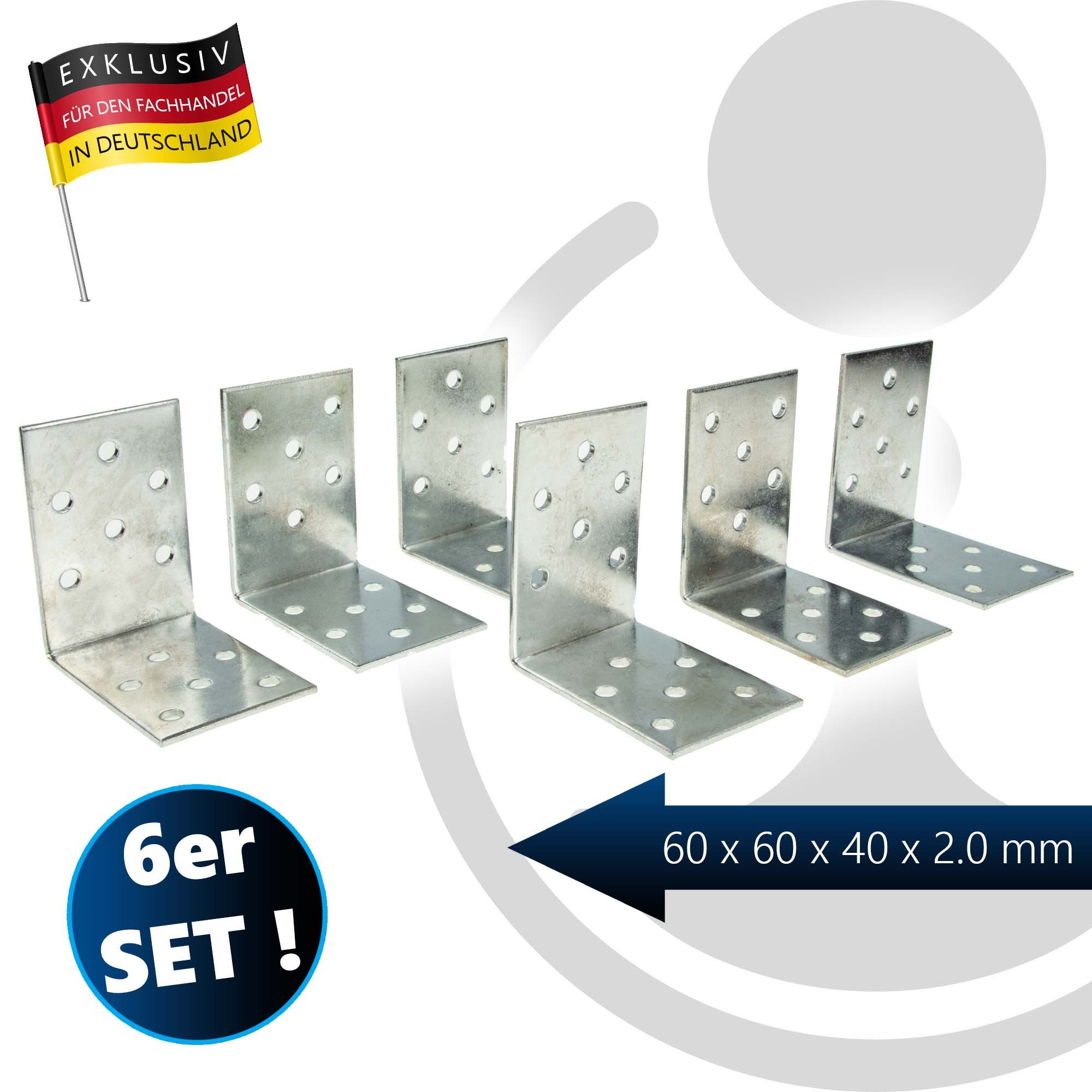 MASTERPROOF PROFESIONAL Winkelverbinder Lochplattenwinkel-Set 60 mm x 60 mm x 40 mm x 2 mm, 6-teilig