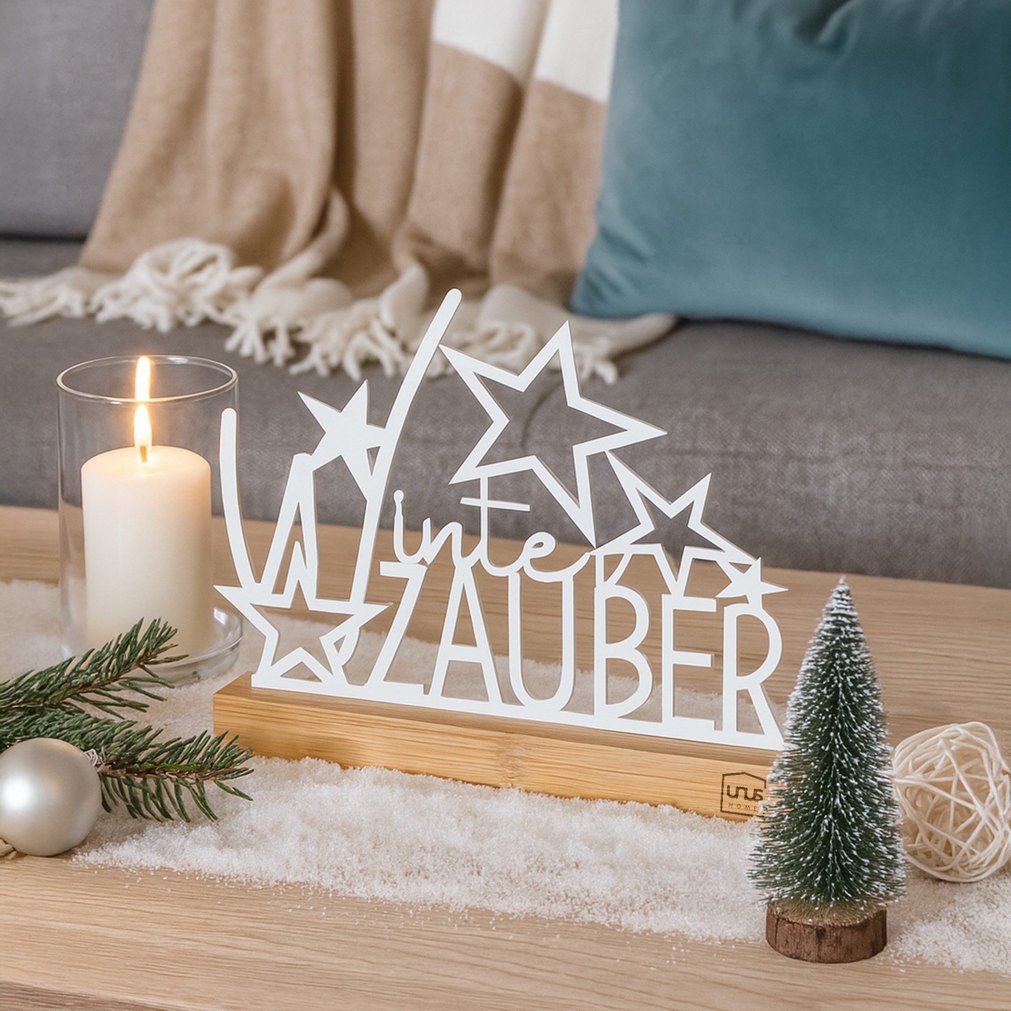 UNUS HOME Dekofigur Aufsteller "Winter Zauber" mit Sternen weiß (UNUS Aufst günstig online kaufen