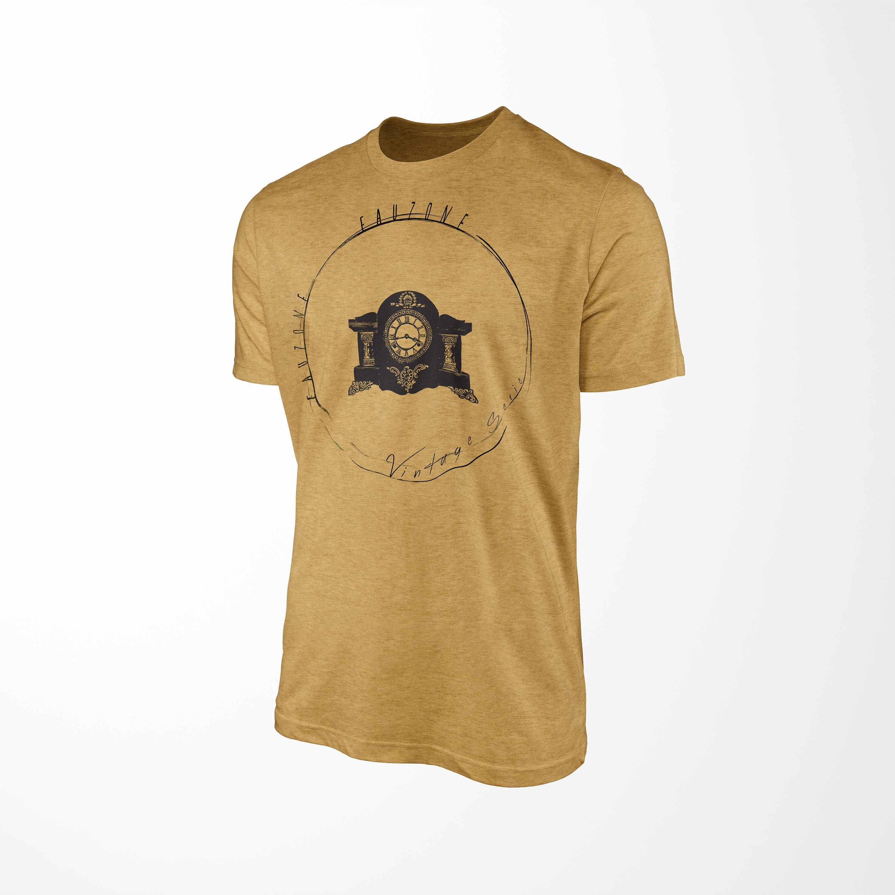 Sinus Art T-Shirt Vintage Herren Kaminuhr T-Shirt Antique Gold