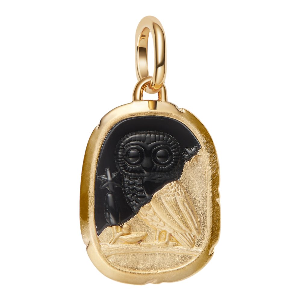 Pandora Charm Medaillon 764805C01, Vergoldet, Schwarz, Eule, Zirkonia