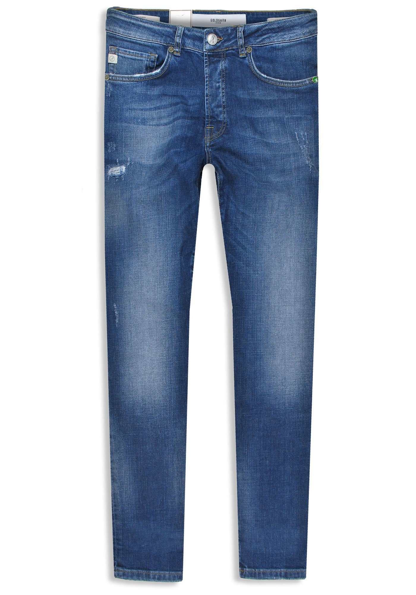 Goldgarn 5-Pocket-Jeans Herren U2 Denim Fit Midblue 1090 distressed Slim