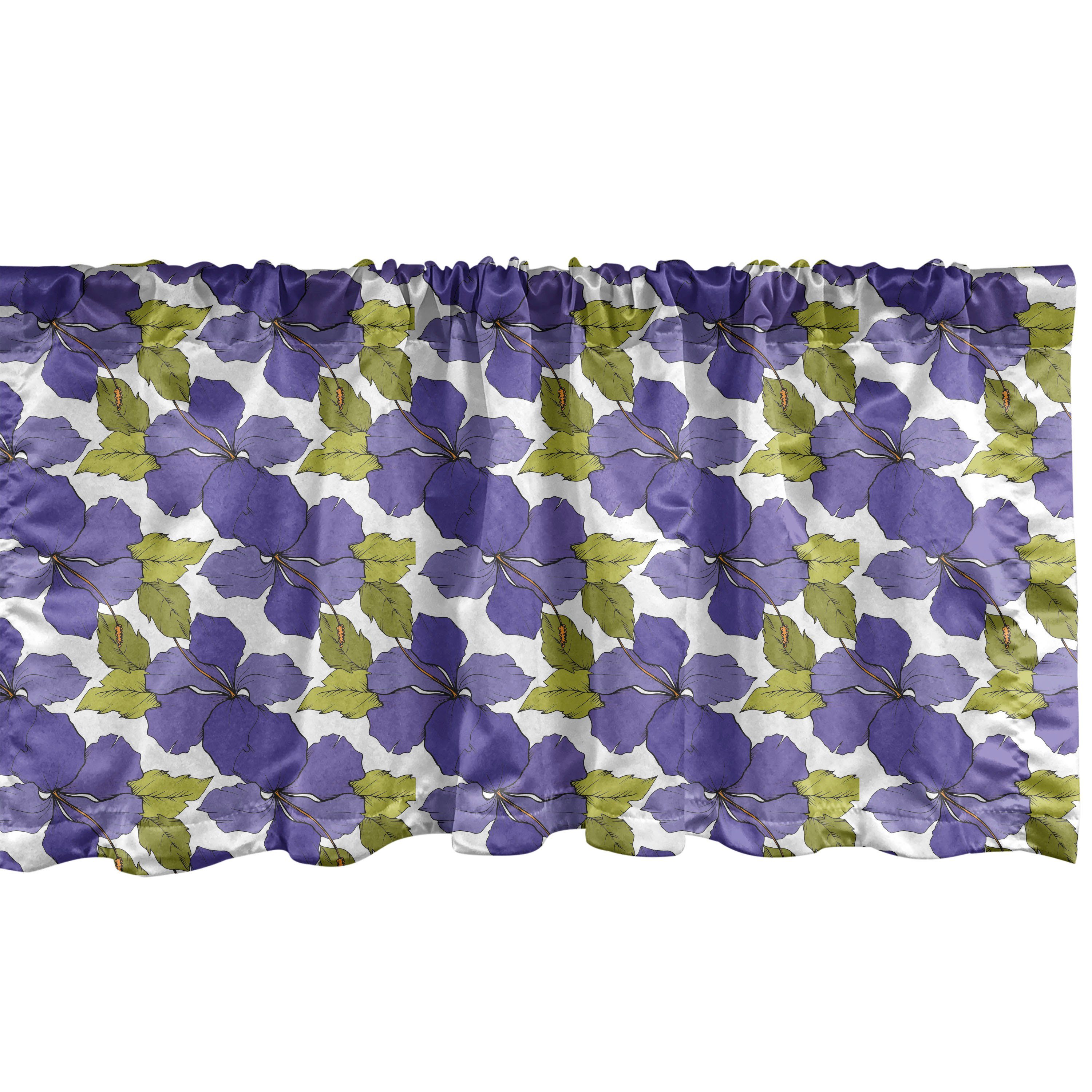 Scheibengardine Vorhang Volant für Küche Schlafzimmer Dekor mit Stangentasche, Abakuhaus, Microfaser, Blumen Botanik Hibiscus und Blätter