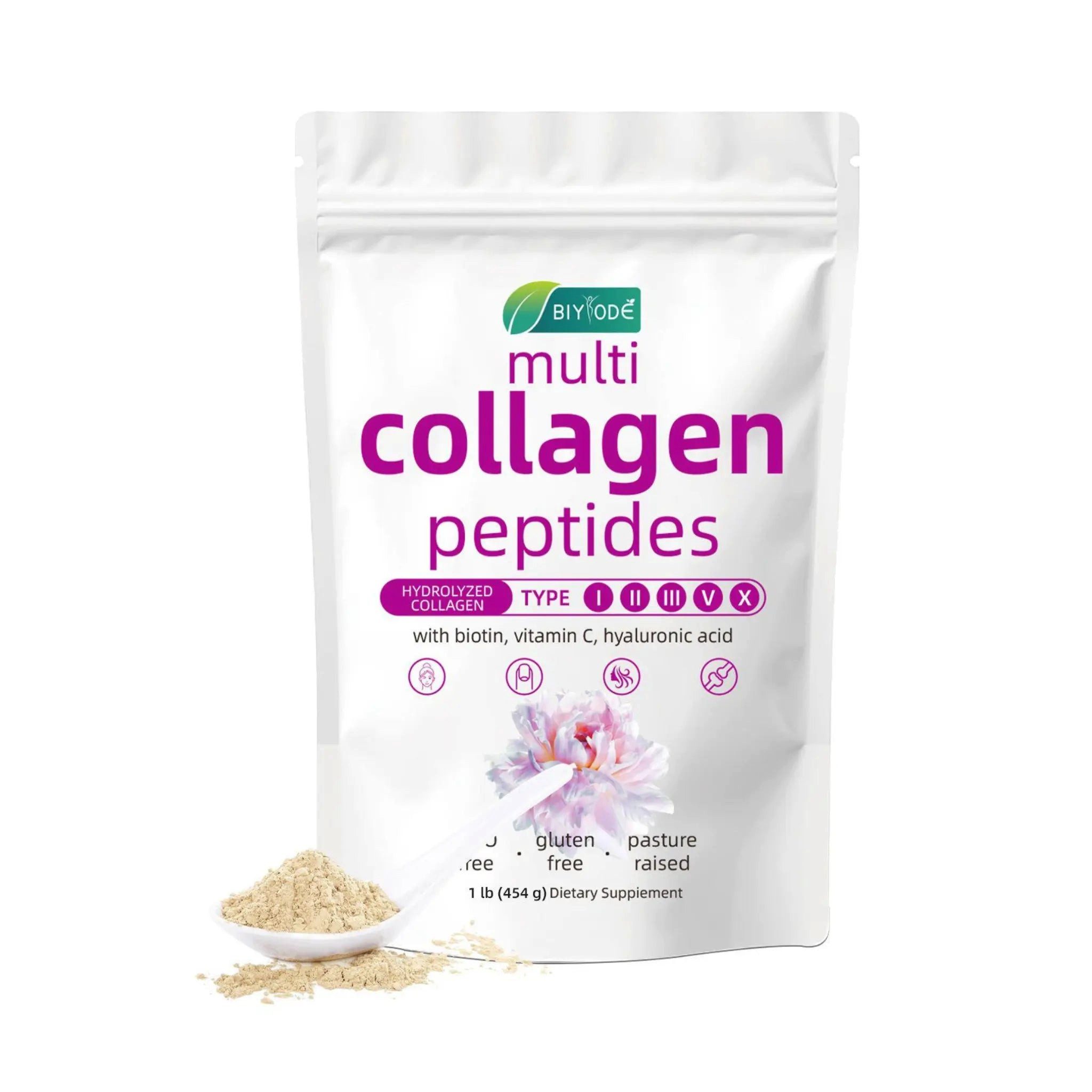 Vita Elements Kollagen Peptide Pulver Typ I, II, III, V, X, Biotin Vitamin C Pulver, 454 g