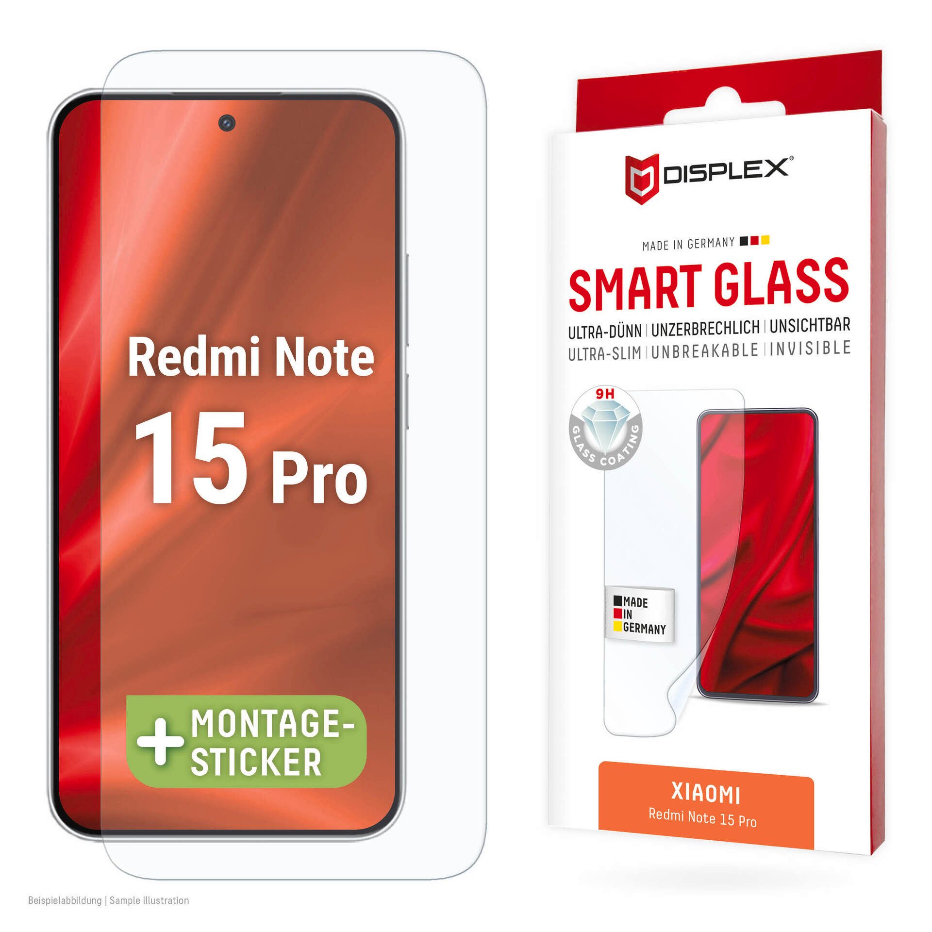 Displex Displayschutzglas Smart Glass - Ultra-Dünn Unzerbrechlich Unsichtbar für Xiaomi Redmi Note 15 Pro, Displayschutzfolie, Schutzfolie, Bildschirmschutz, kratz- & stoßfest