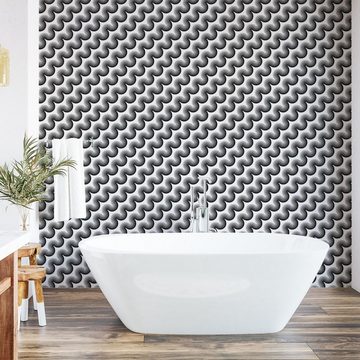 Abakuhaus Vinyltapete selbstklebendes Wohnzimmer Küchenakzent, Schwarz und weiß gewellte Streifen